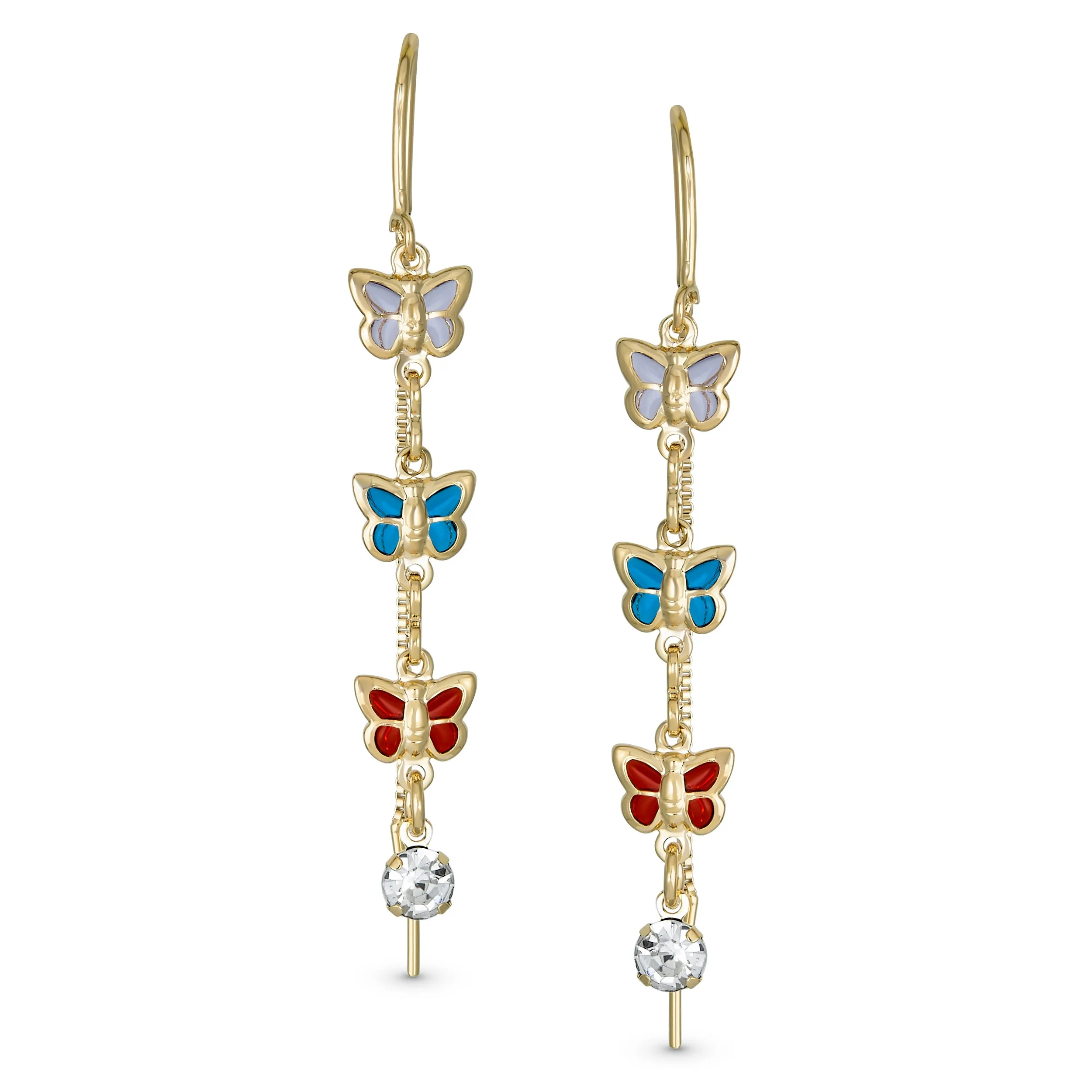 Delicate Pastel Crystal Dangle Earrings with Butterfly Threader 18K Gold Plated