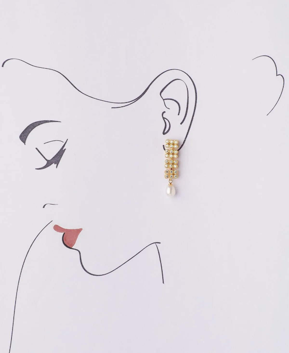 Delicate Stone Studded Pearl Earring