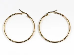 Delicate Thin 40 MM Hoop Gold Tone Steel Earrings