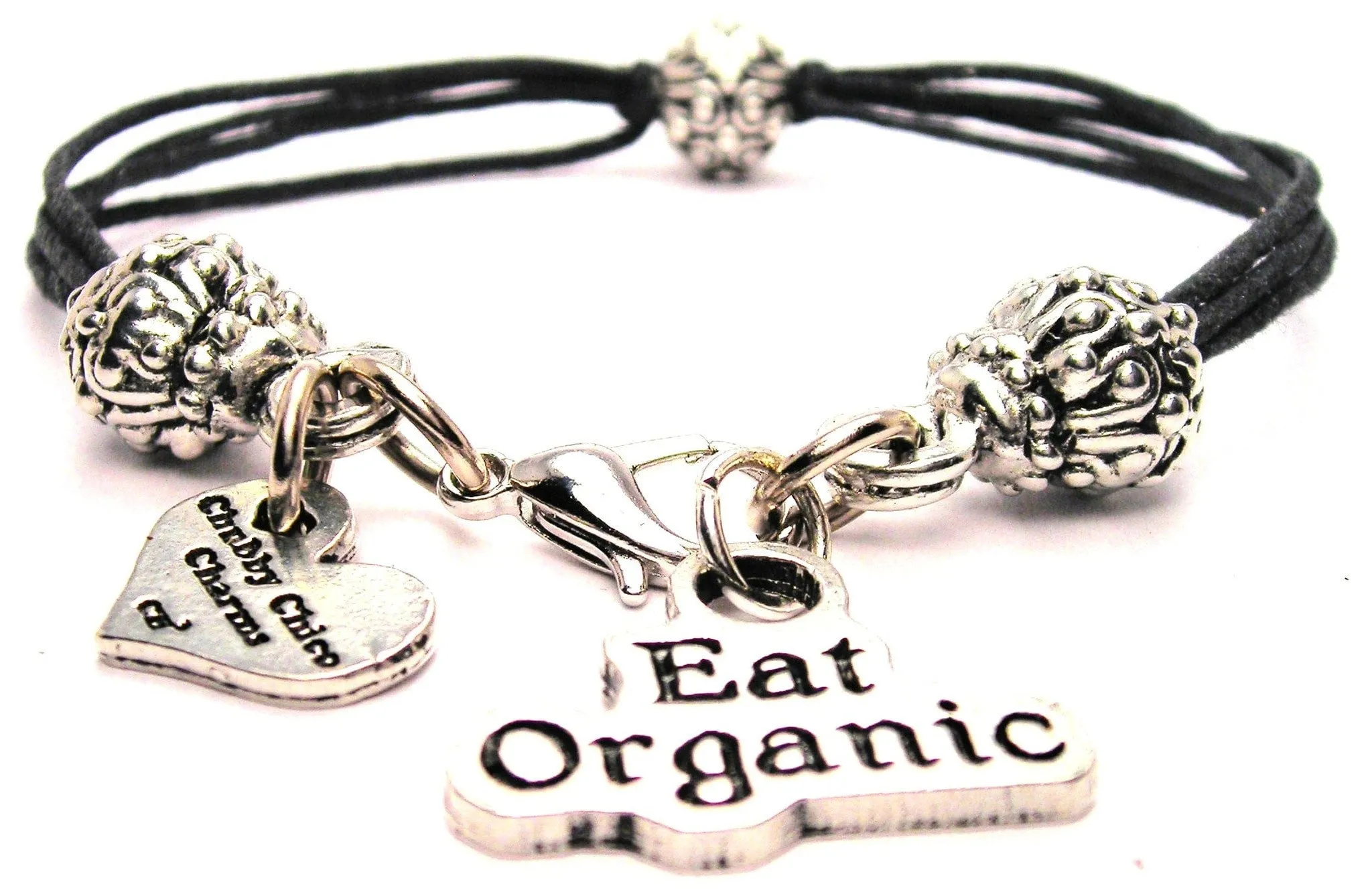 Eat Organic Beaded Black Cord Bracelet