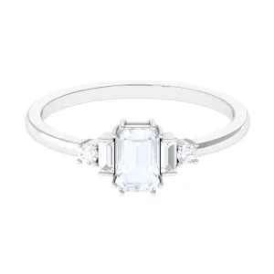 Emerald Cut Moonstone Solitaire Ring with Diamond