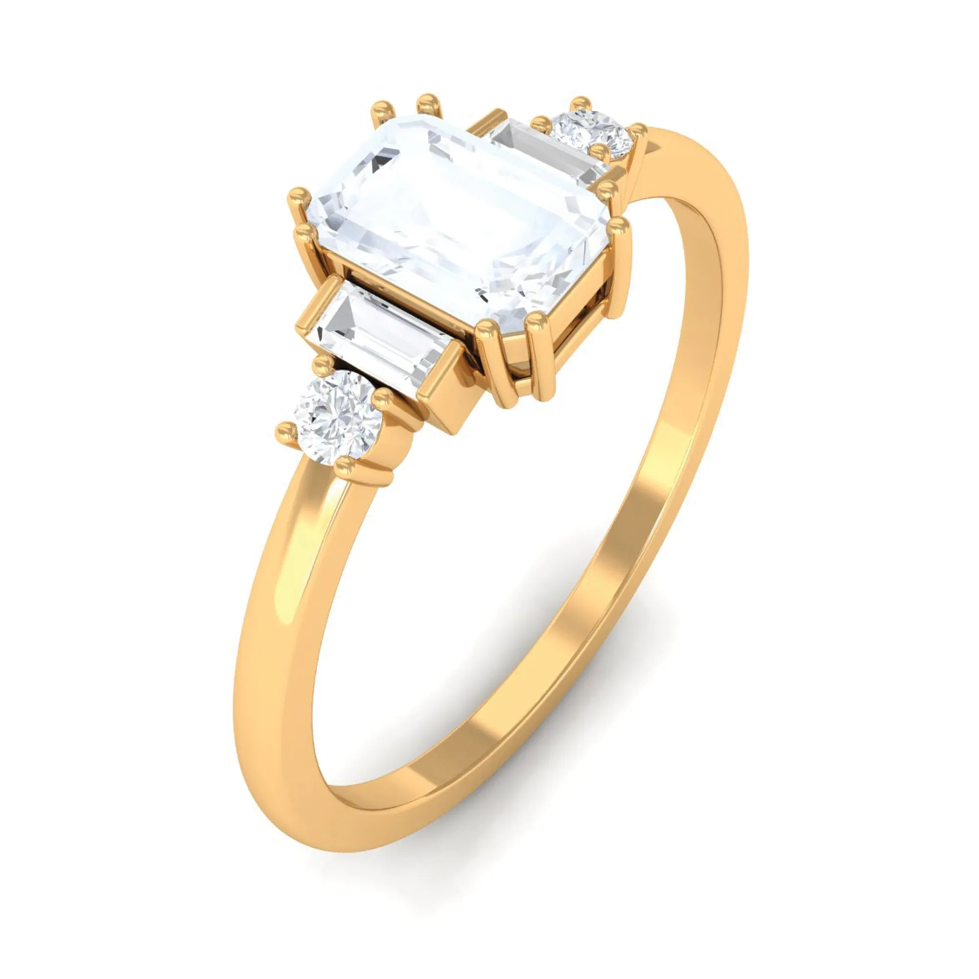 Emerald Cut Moonstone Solitaire Ring with Diamond