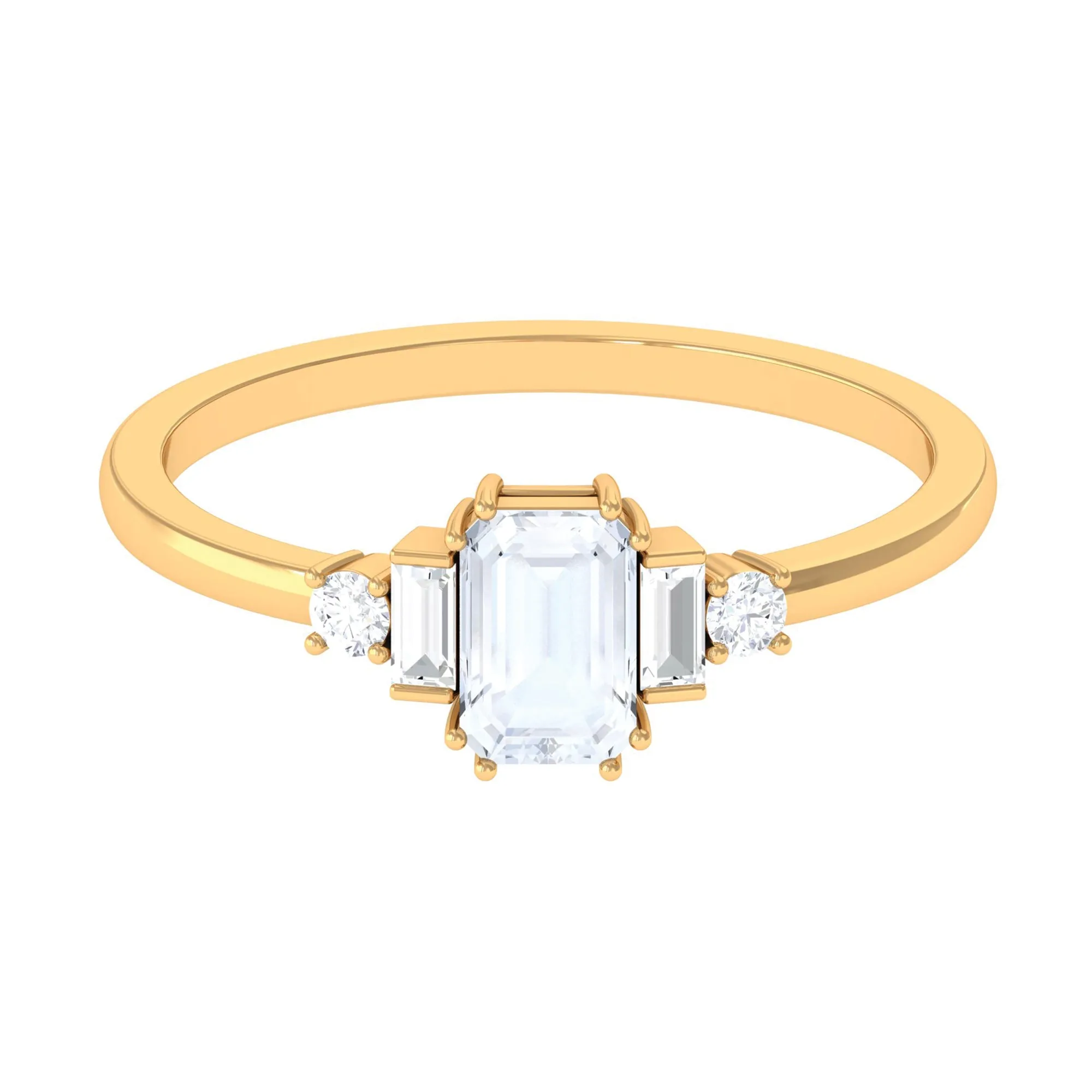 Emerald Cut Moonstone Solitaire Ring with Diamond