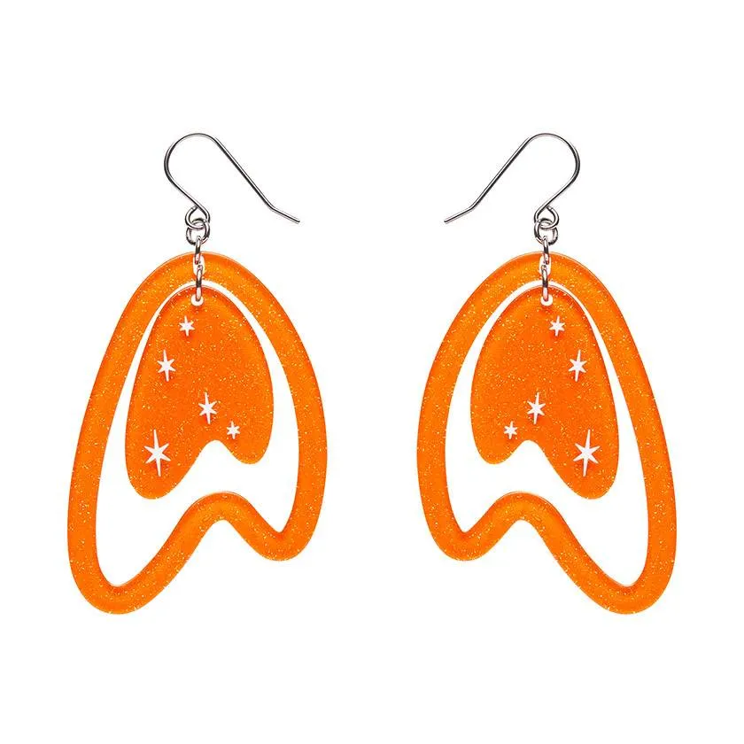 Erstwilder Atomic Boomerang Drop Earrings in Orange