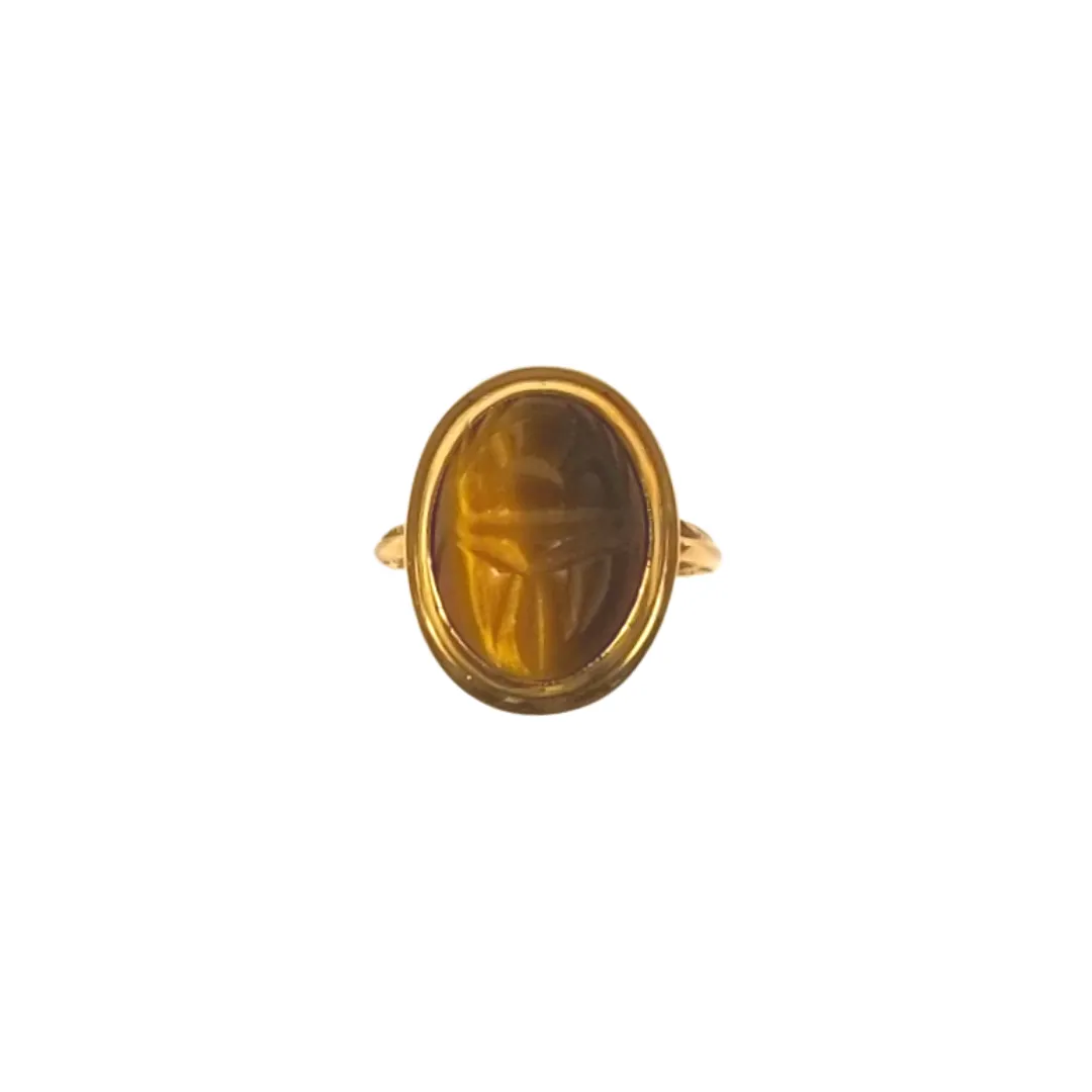 Estate Tiger's Eye Scarab Gold Ring