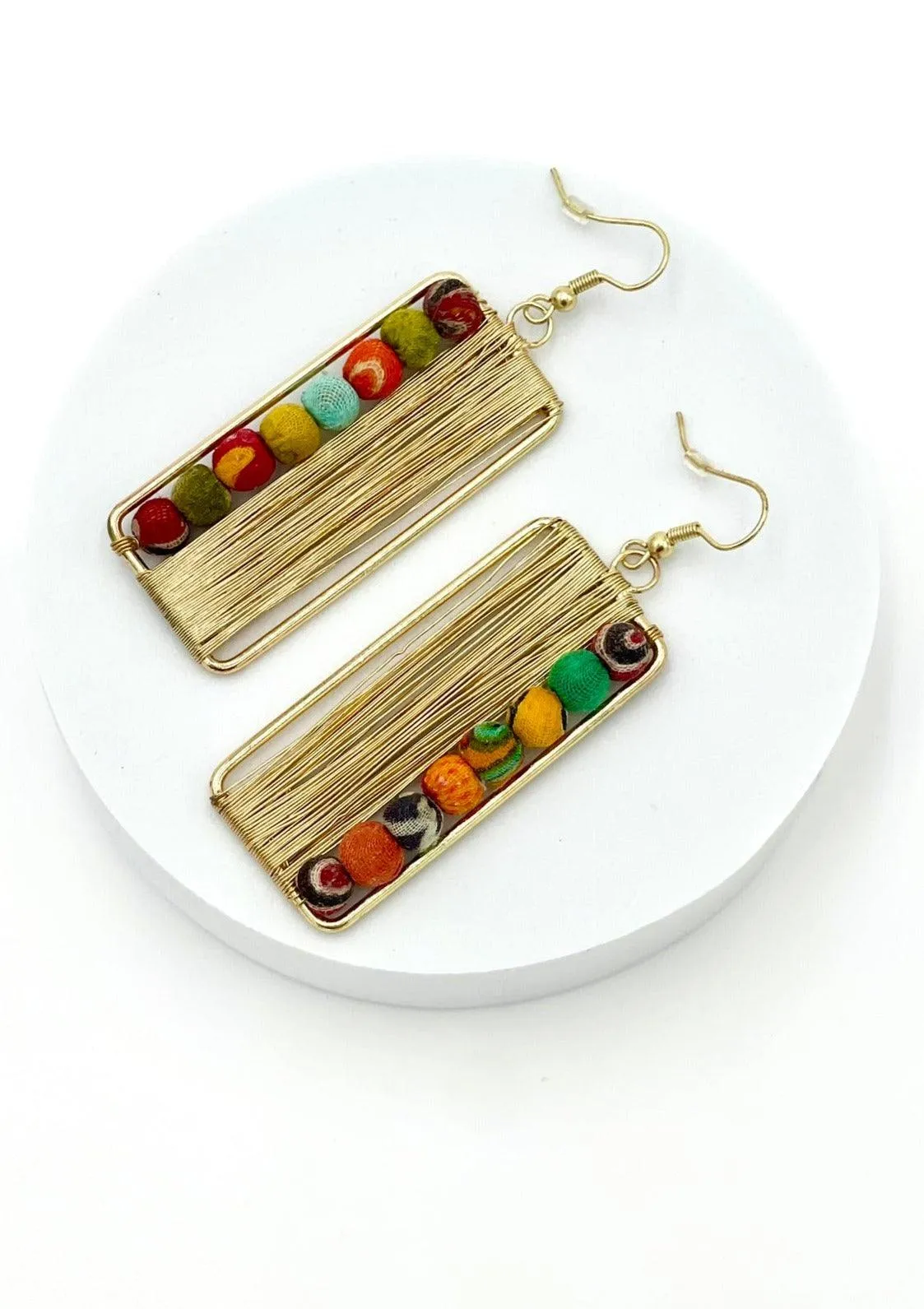 Fair Trade Abacus Earrings with Upcycled Cotton Fabric