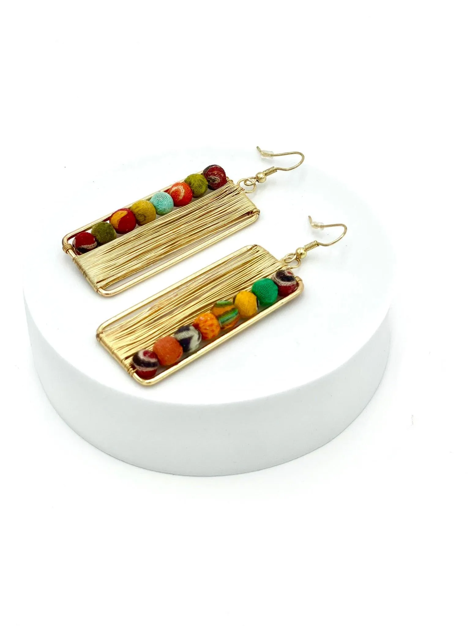 Fair Trade Abacus Earrings with Upcycled Cotton Fabric