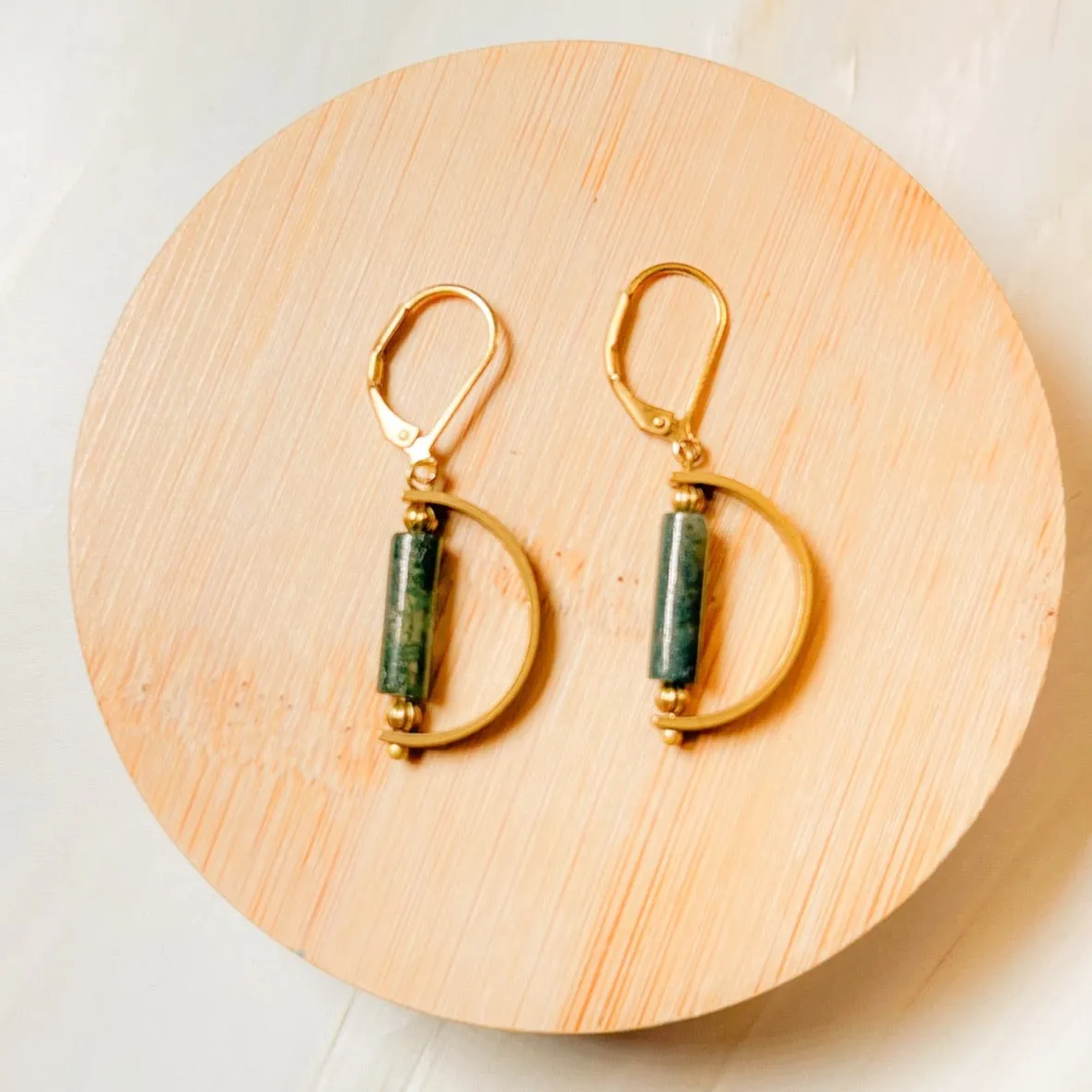 Foresta:Moss Agate Modern Earring