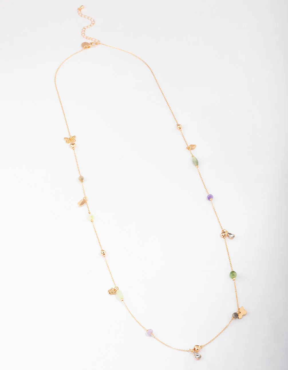 Gold Mixed Charm Long Chain Necklace