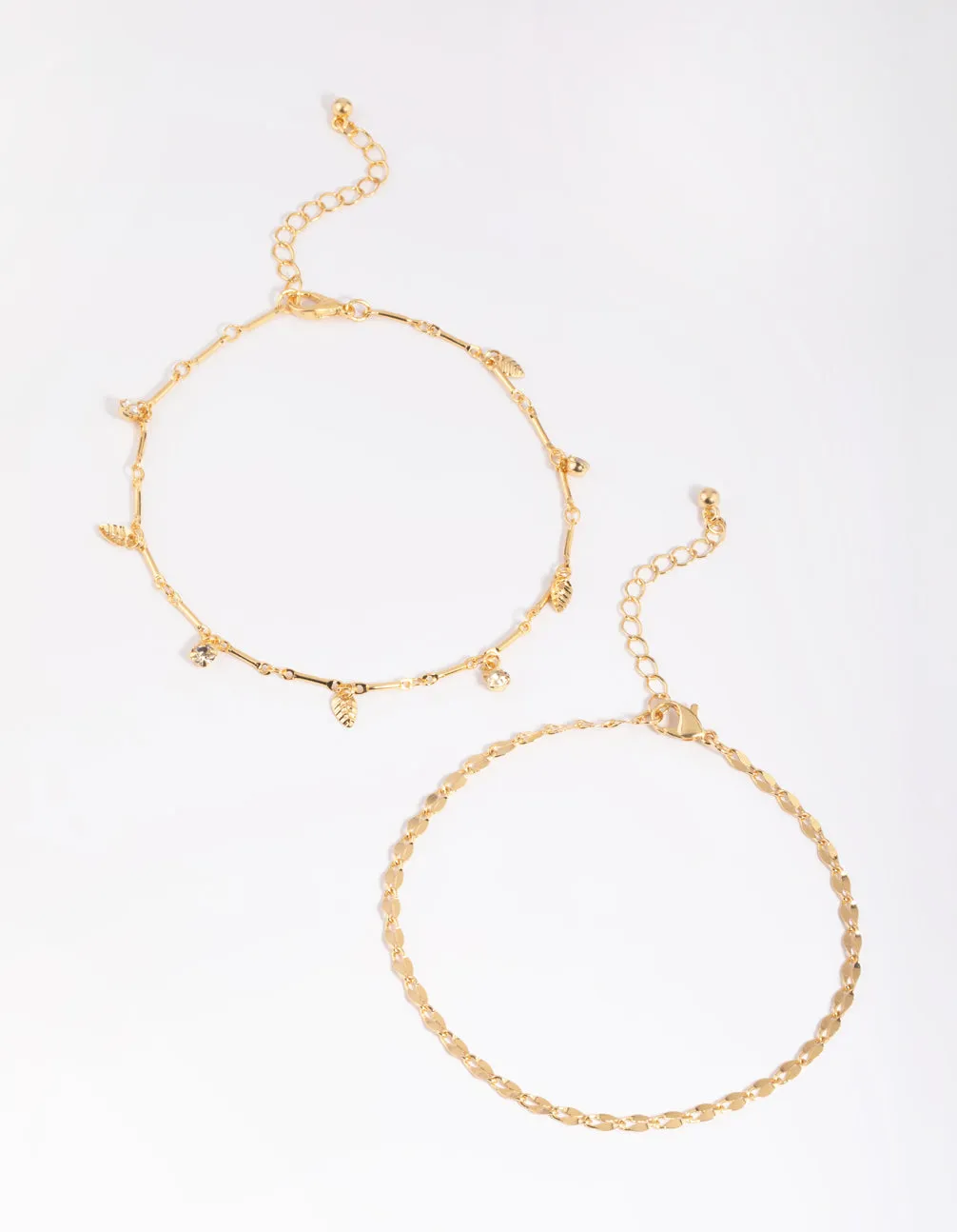 Gold Plated Diamante Leaf Anklet