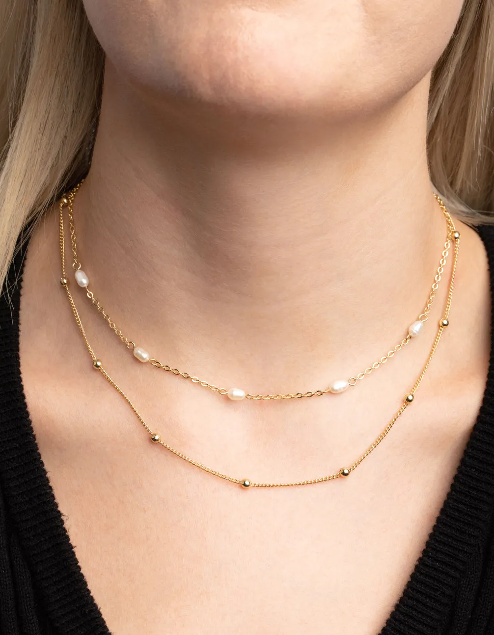 Gold Plated Freshwater Pearl Layered Necklace