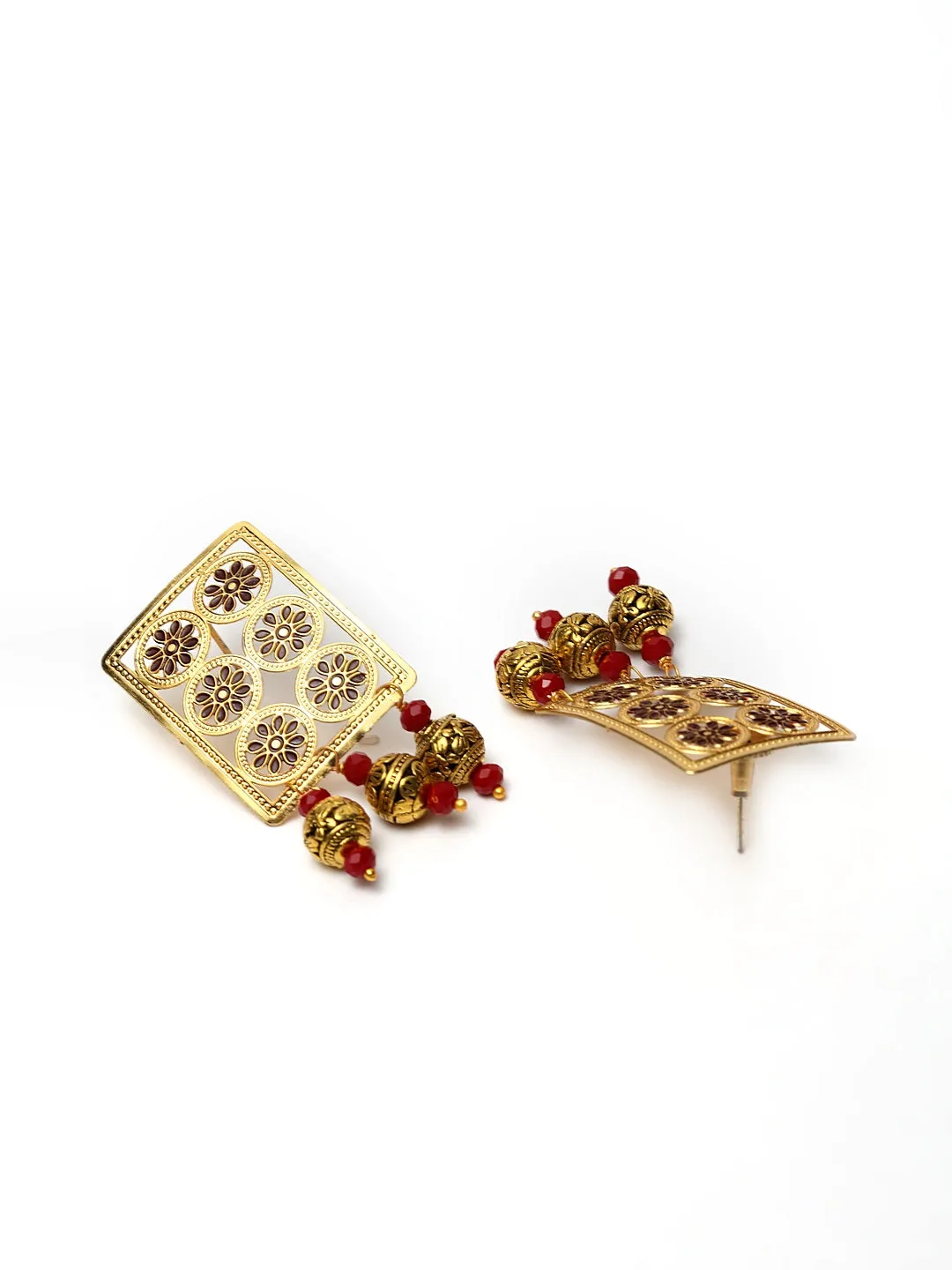 Gold-Plated Red Pearl Beaded Handcrafted Sustainable Jewellery Set