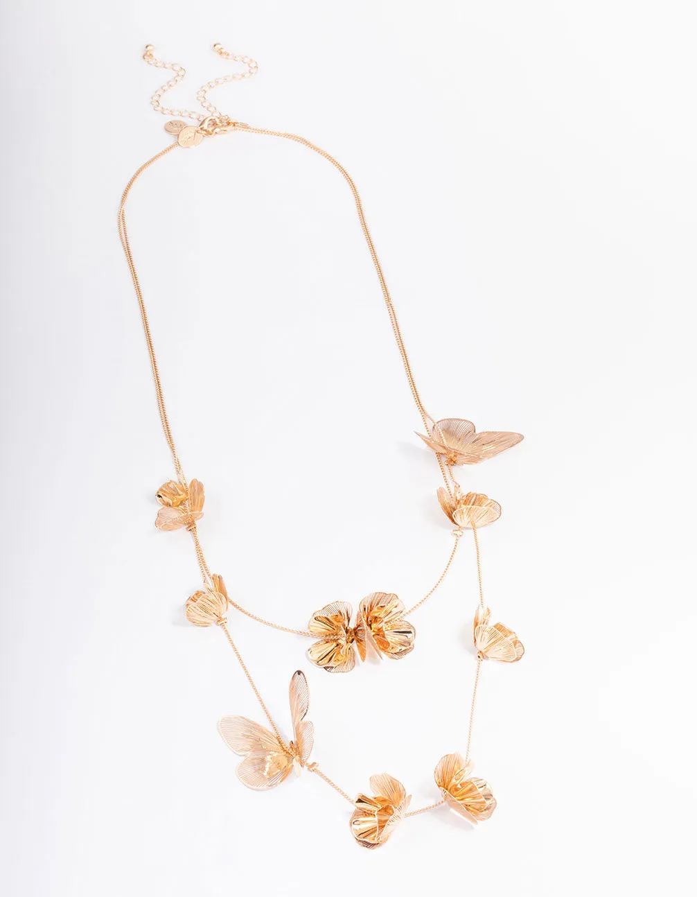 Gold Stone Flower Butterfly Layered Necklace