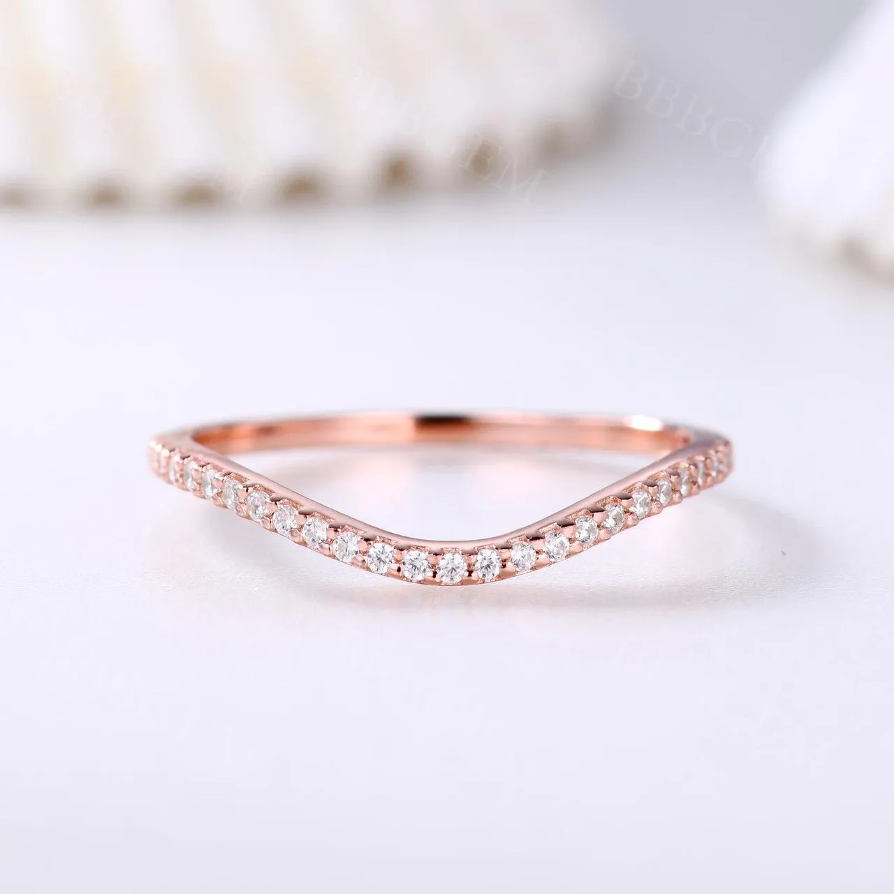 Half Eternity Diamond Wedding Band Curved Rose Gold Diamond Matching Ring