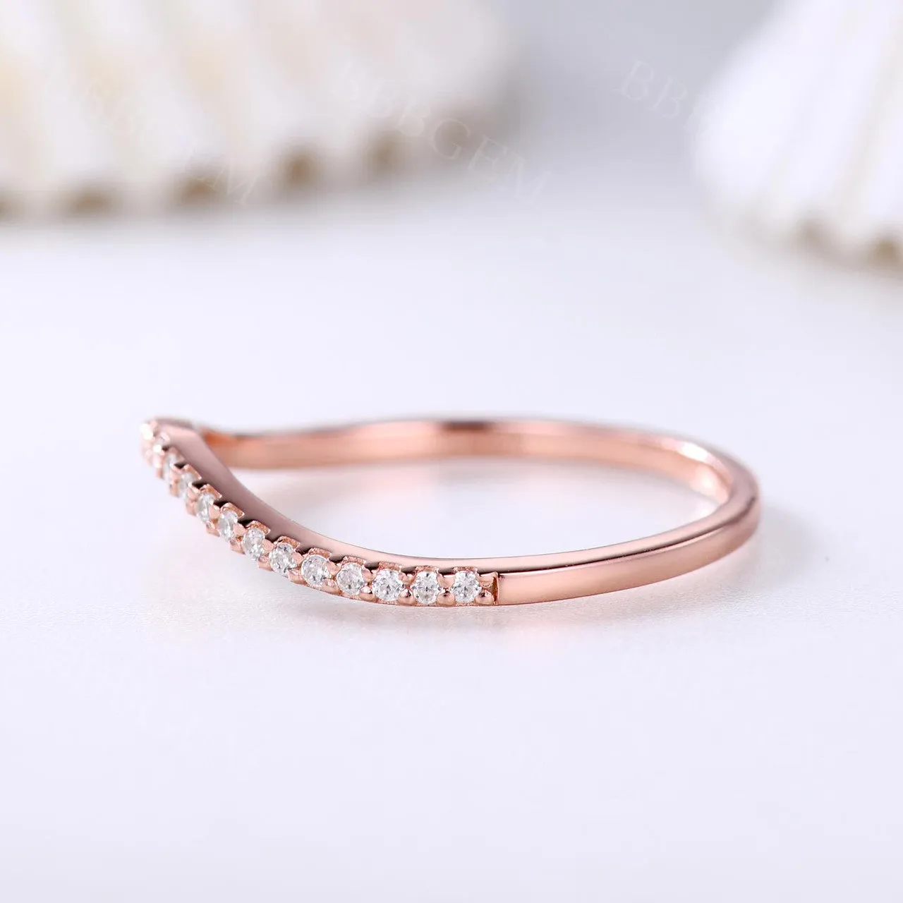 Half Eternity Diamond Wedding Band Curved Rose Gold Diamond Matching Ring