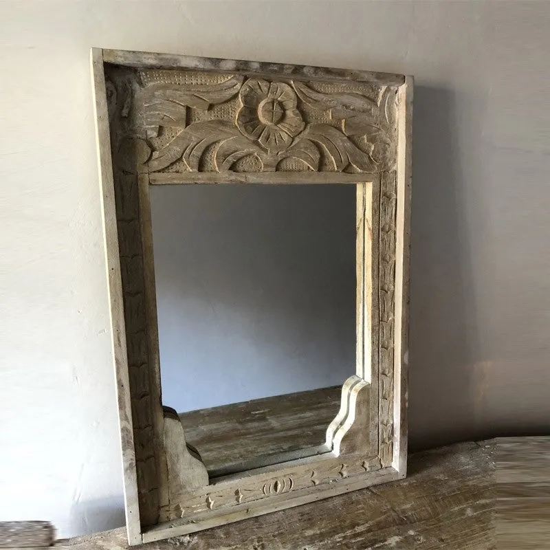 Hand Craved Indian Solid Wood Mehrab Style Mirror Bleched 60cm