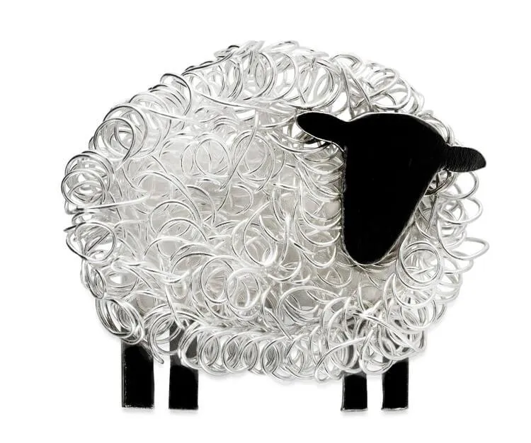 Handcrafted silver sheep brooch (facing right)