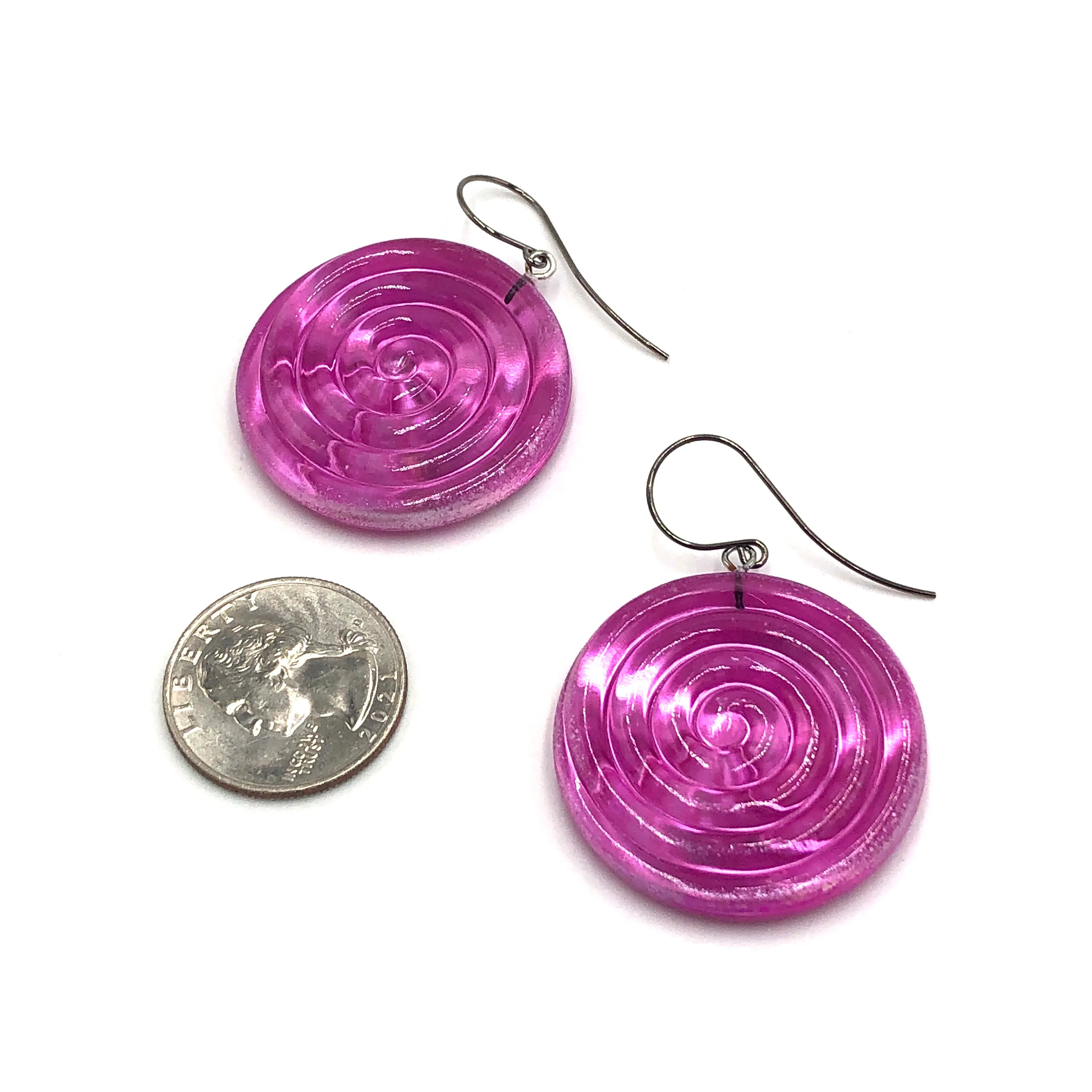 Hot Pink & Glow Spiral Drop Earrings