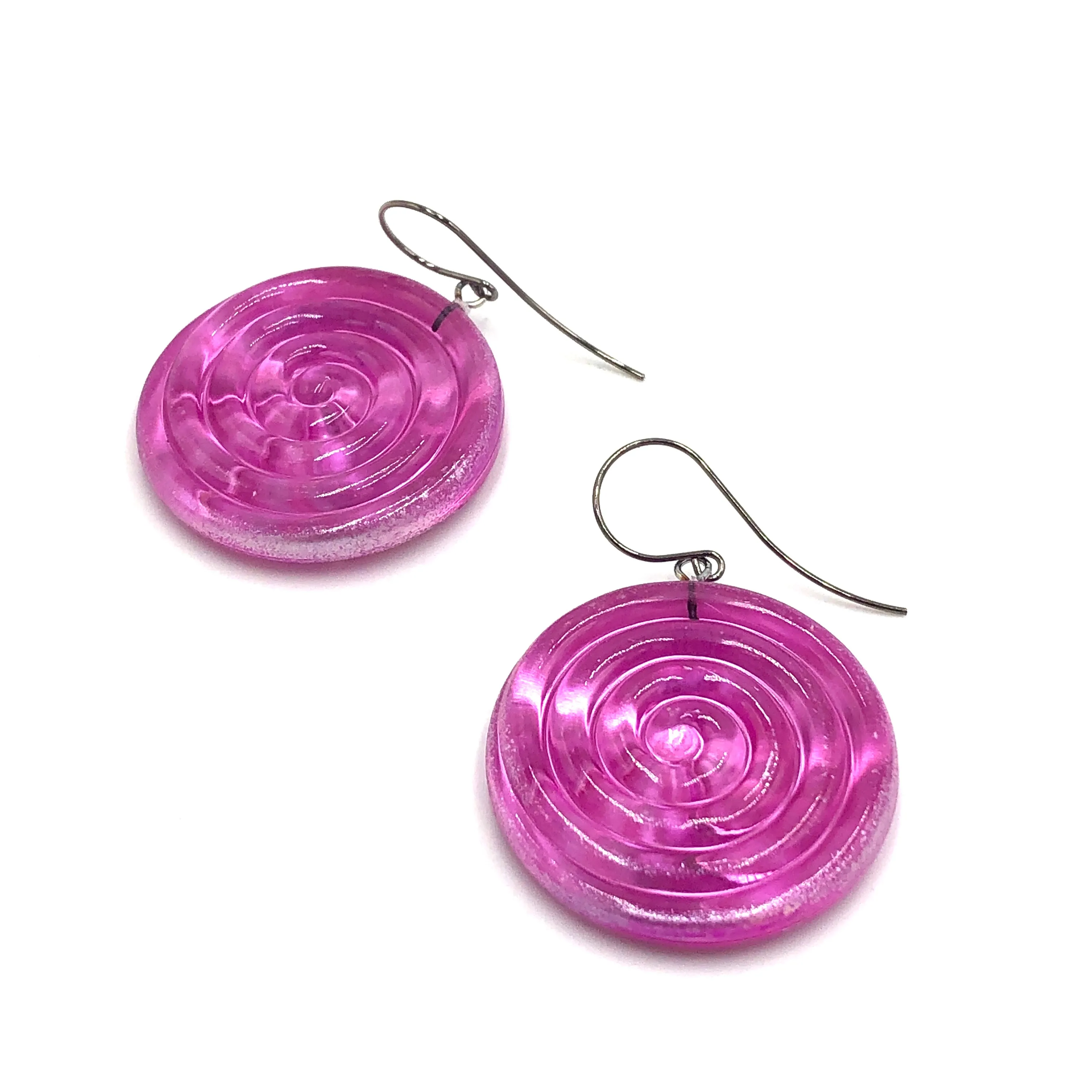 Hot Pink & Glow Spiral Drop Earrings