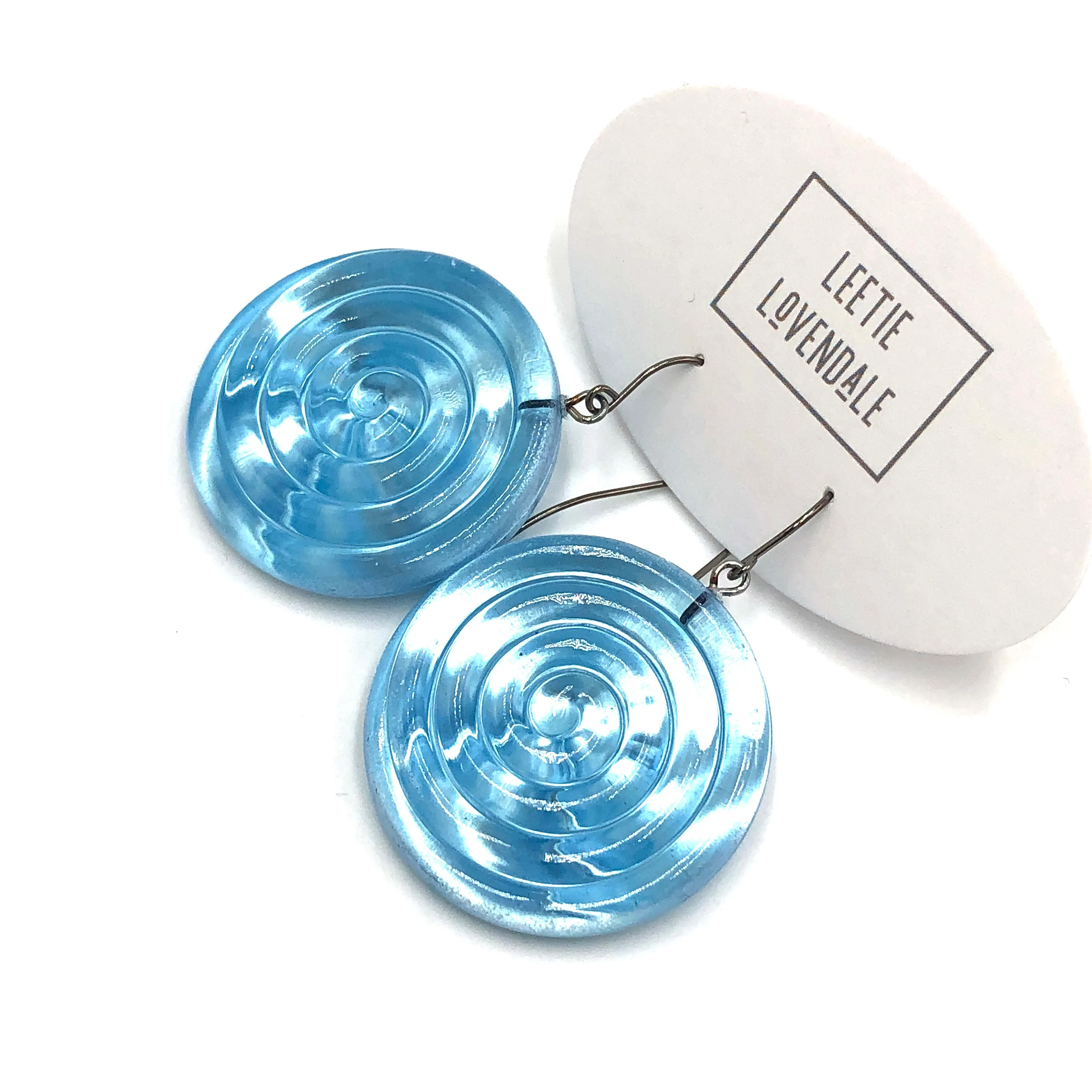 Ice Blue & Glow Spiral Drop Earrings