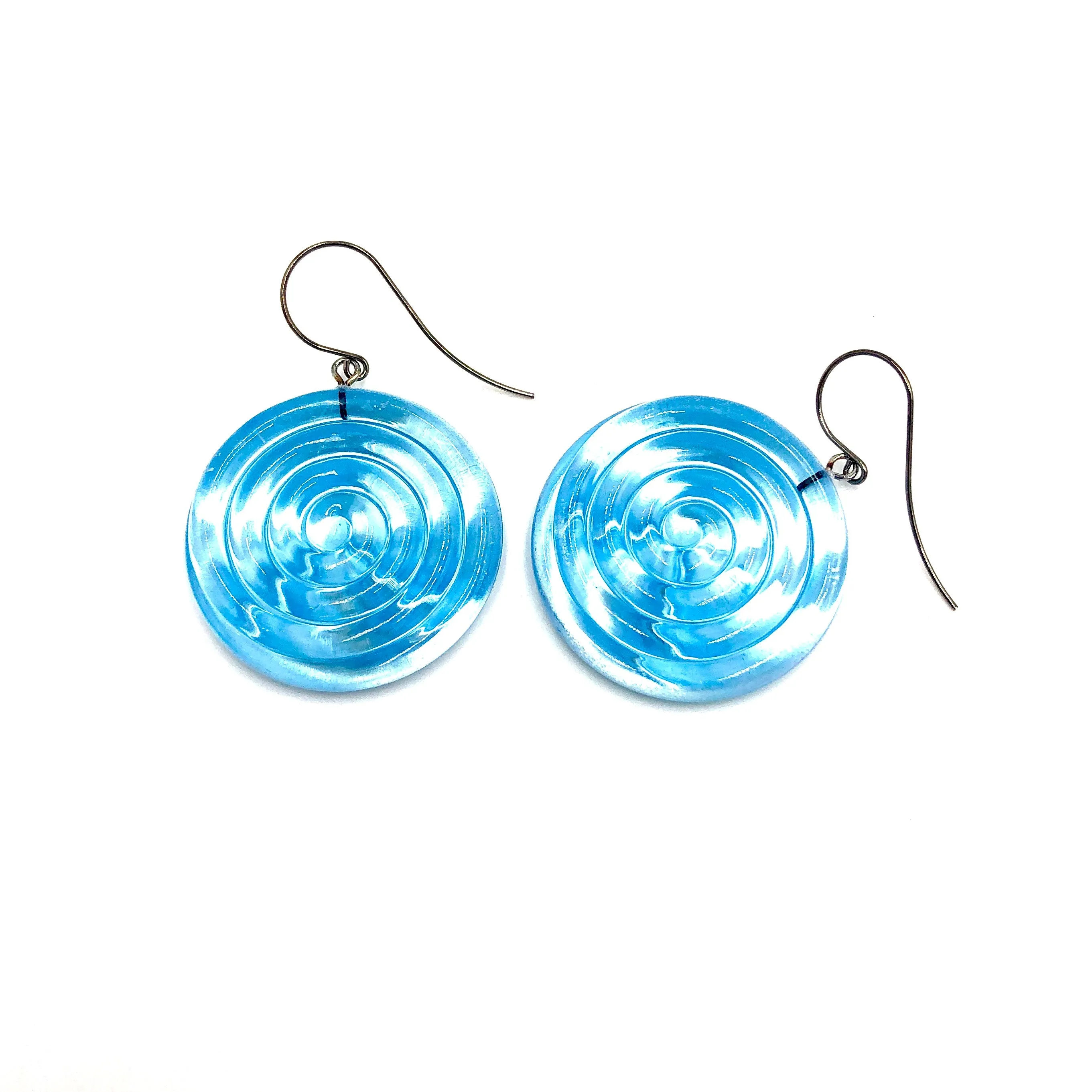 Ice Blue & Glow Spiral Drop Earrings