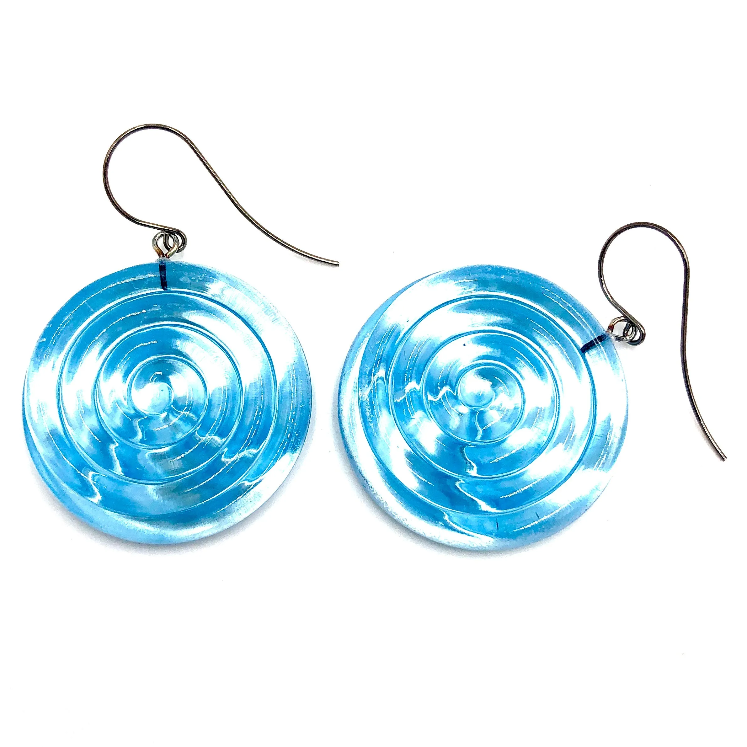 Ice Blue & Glow Spiral Drop Earrings