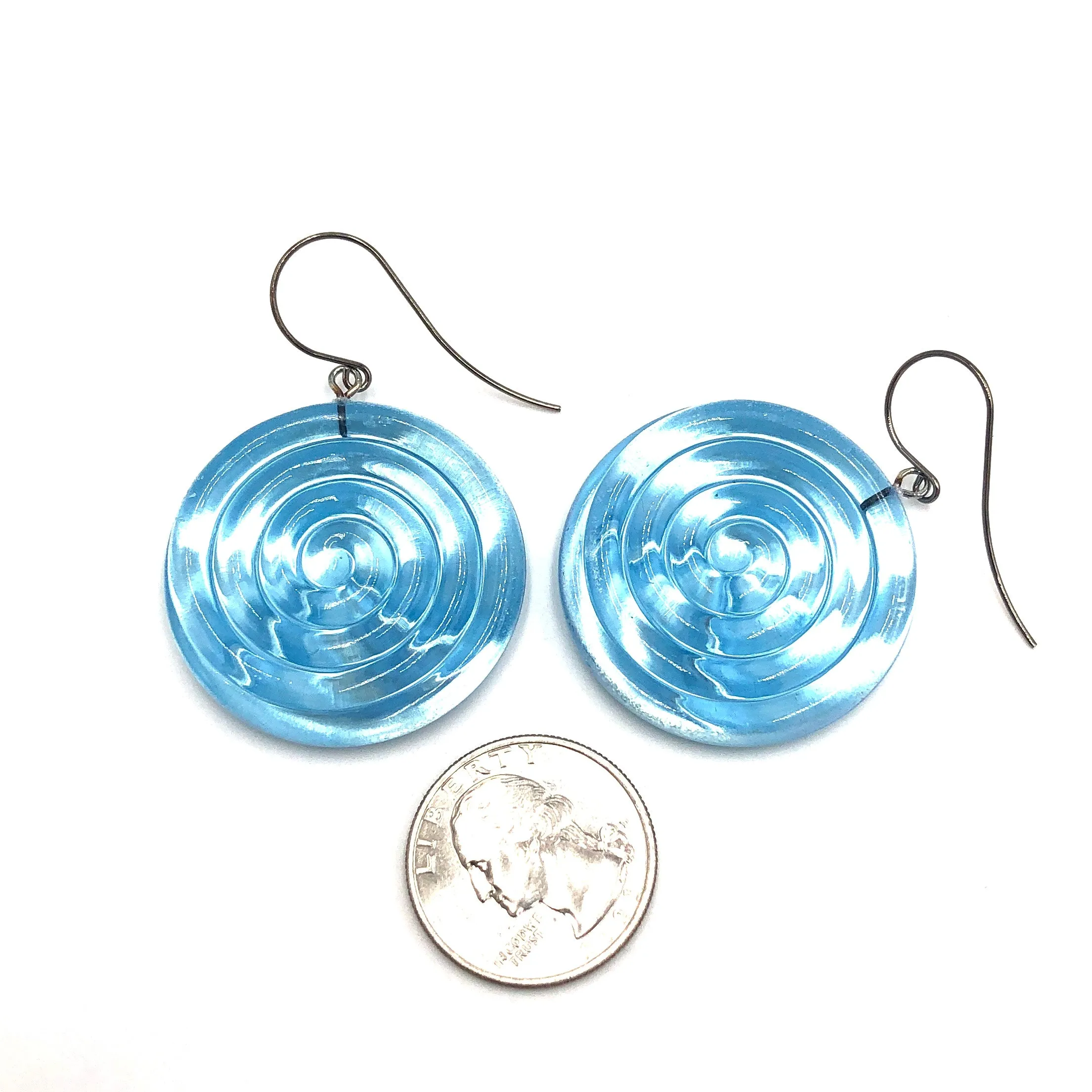 Ice Blue & Glow Spiral Drop Earrings