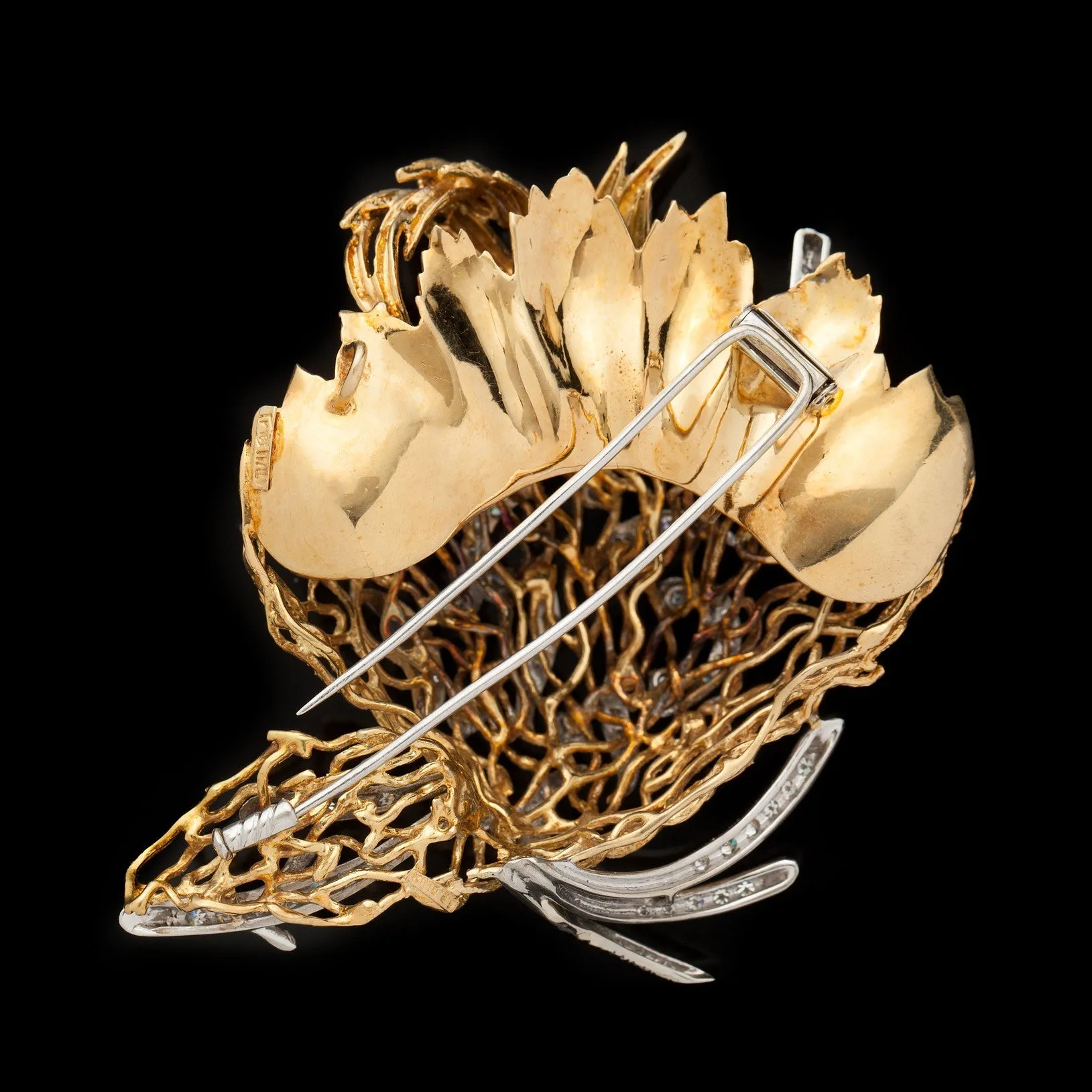 Italian Vintage Branches & Leaves 18Kt Gold Brooch