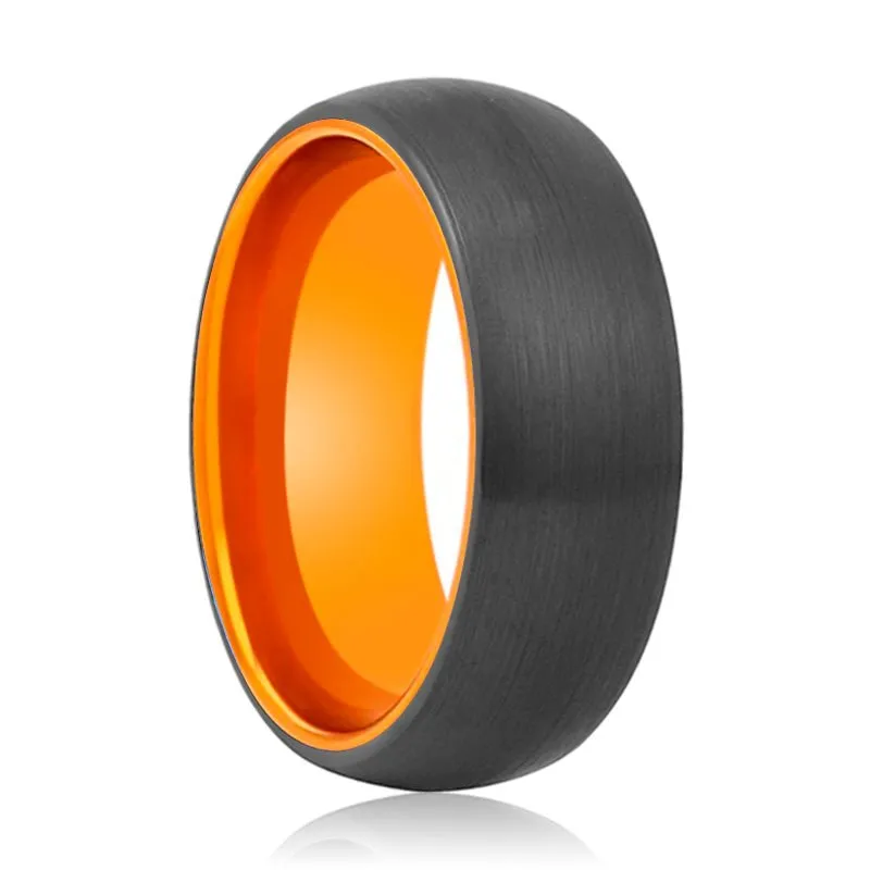 JAGUAR | Orange Ring, Black Tungsten Ring, Brushed, Domed