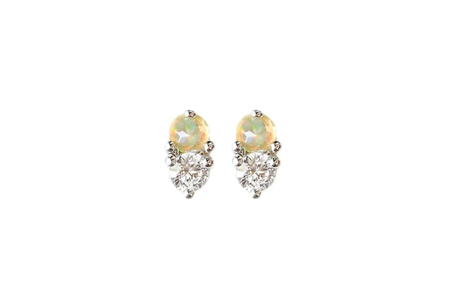 Jumelle Faceted Opal   Moissanite Studs