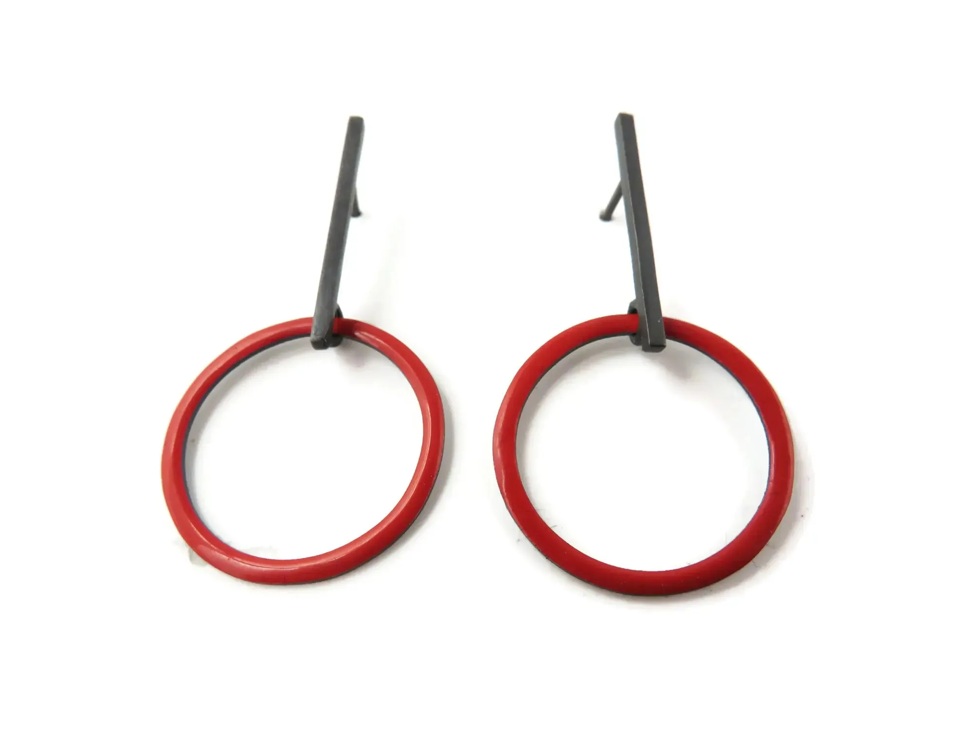 KimyaJoyas Earrings: Red Enamel Circle