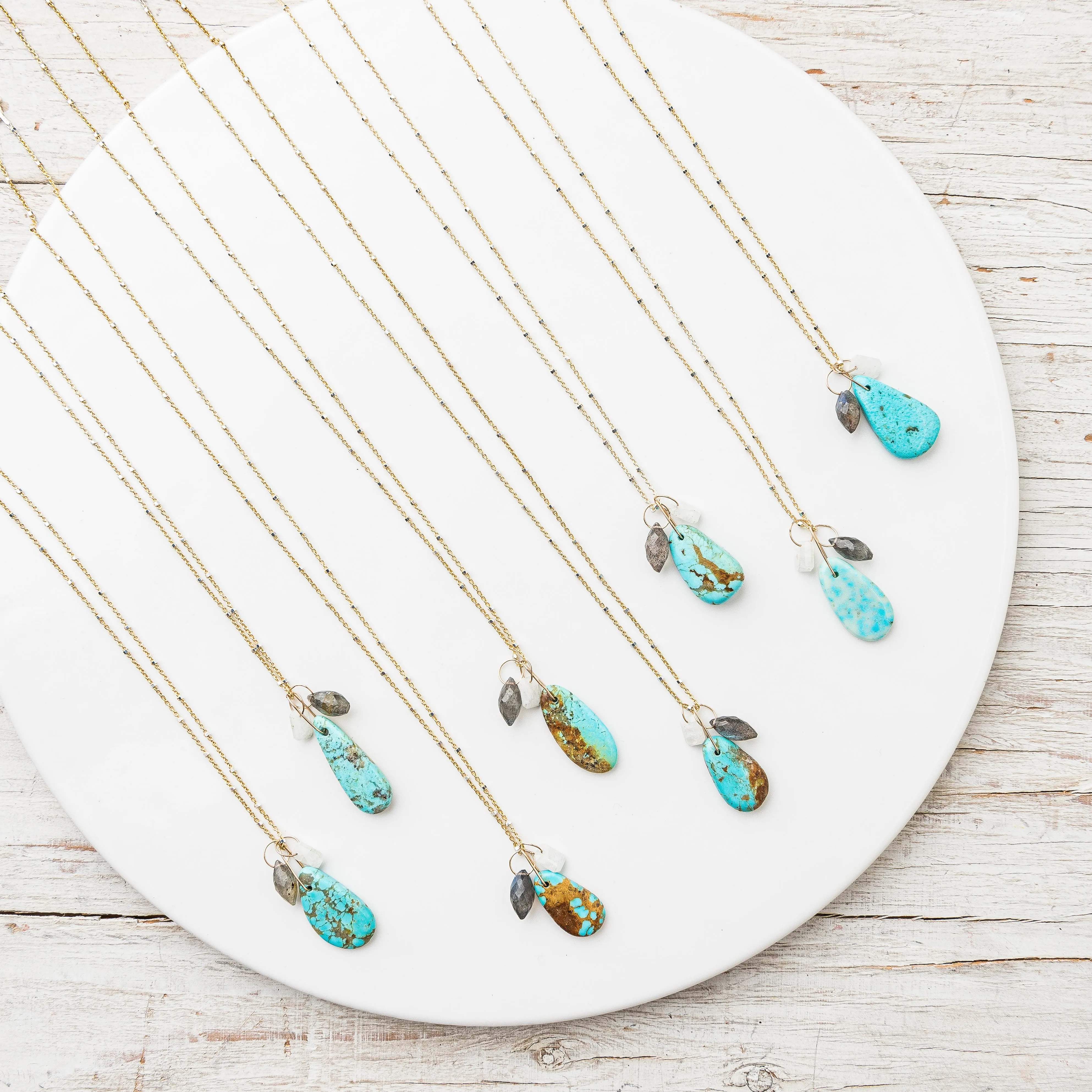 Kingman Turquoise Cluster Necklace on Satellite Chain