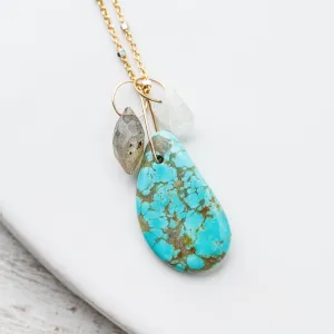 Kingman Turquoise Cluster Necklace on Satellite Chain