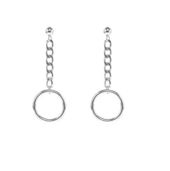 Long Golden Silver Middle Chain Metallic Rings Minimal Earrings