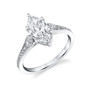 Marquise Cut Unique Engagement Ring - Esmeralda 14k Gold White