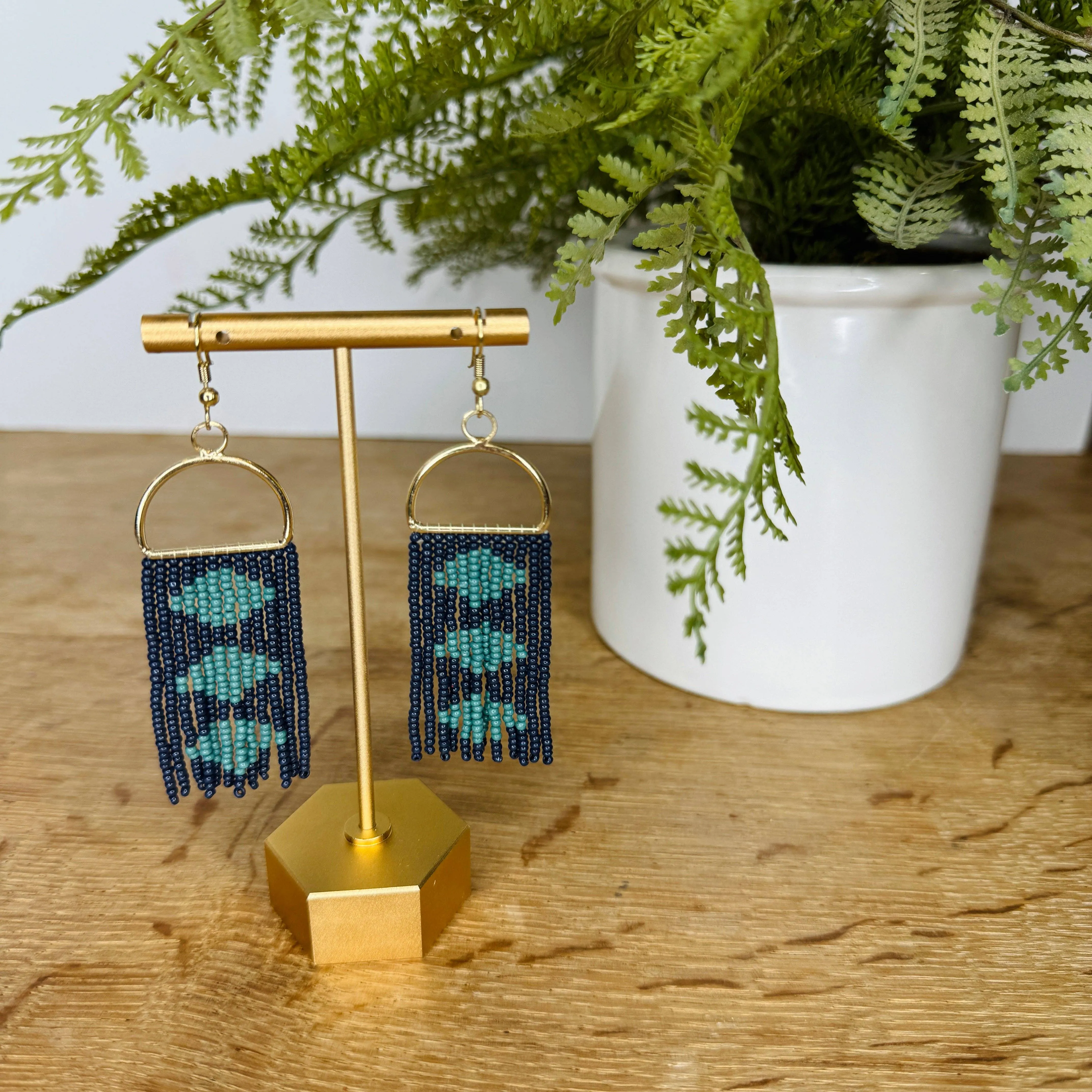 Meg Modern Stacked Diamond Seed Bead Earrings- Navy