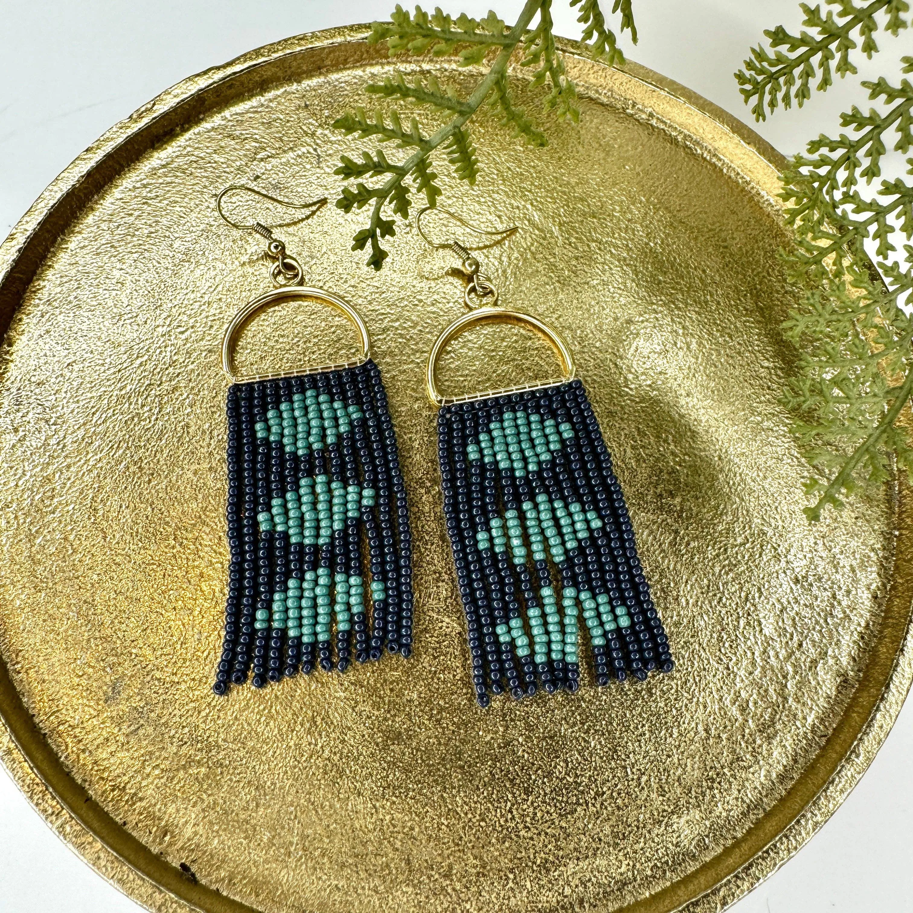 Meg Modern Stacked Diamond Seed Bead Earrings- Navy