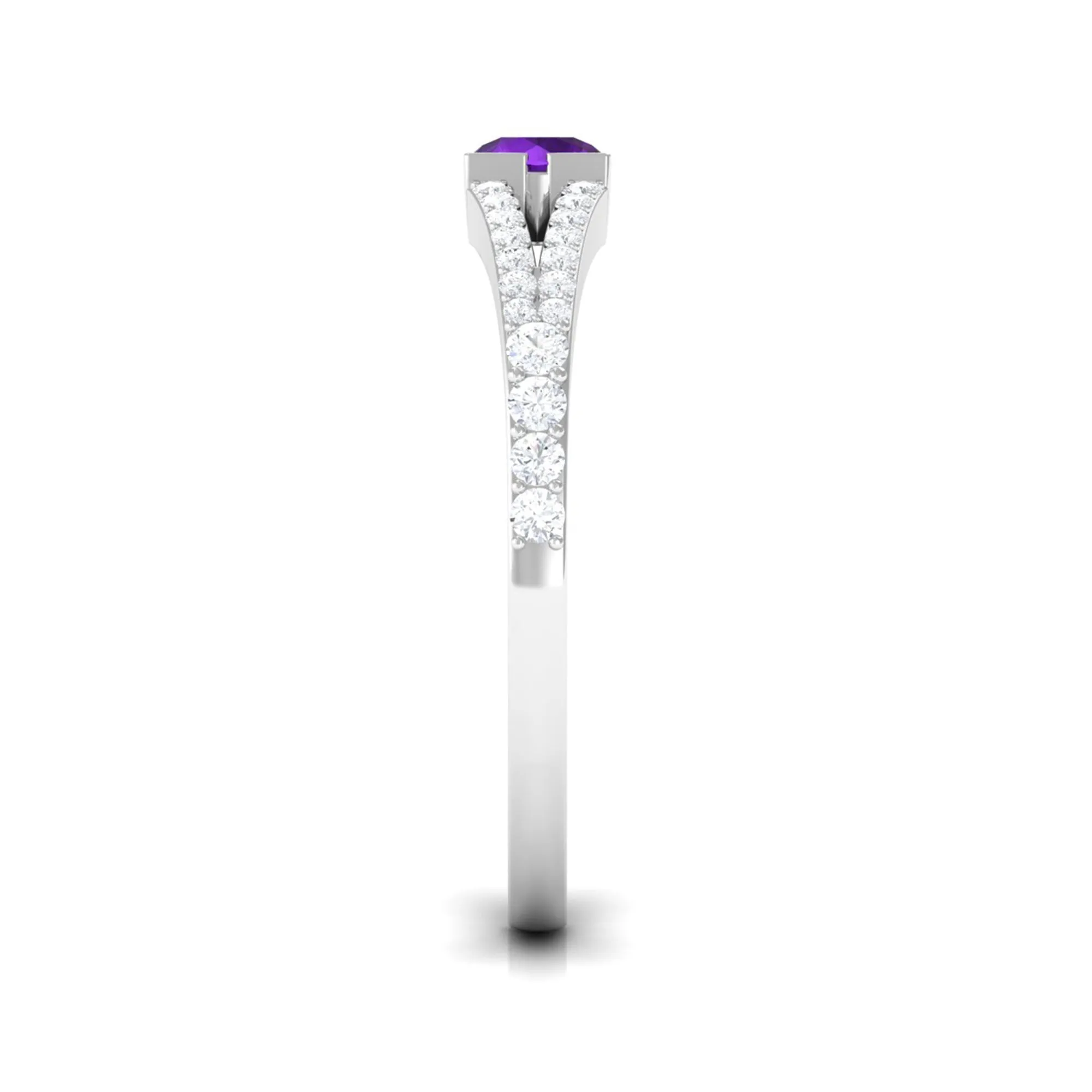 Minimal Amethyst and Diamond Split Shank Promise Ring