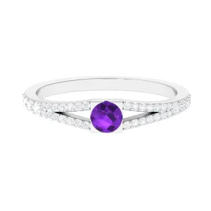 Minimal Amethyst and Diamond Split Shank Promise Ring