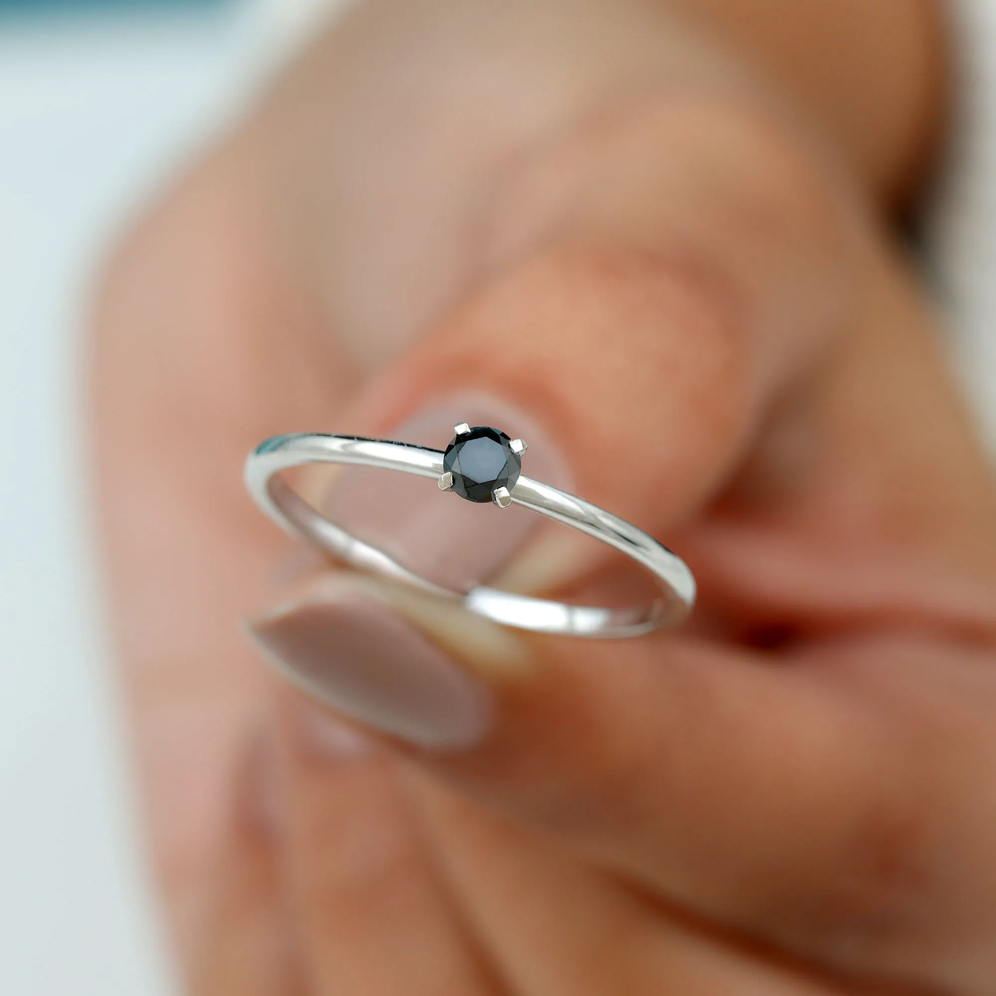 Minimal Black Onyx Solitaire Promise Ring