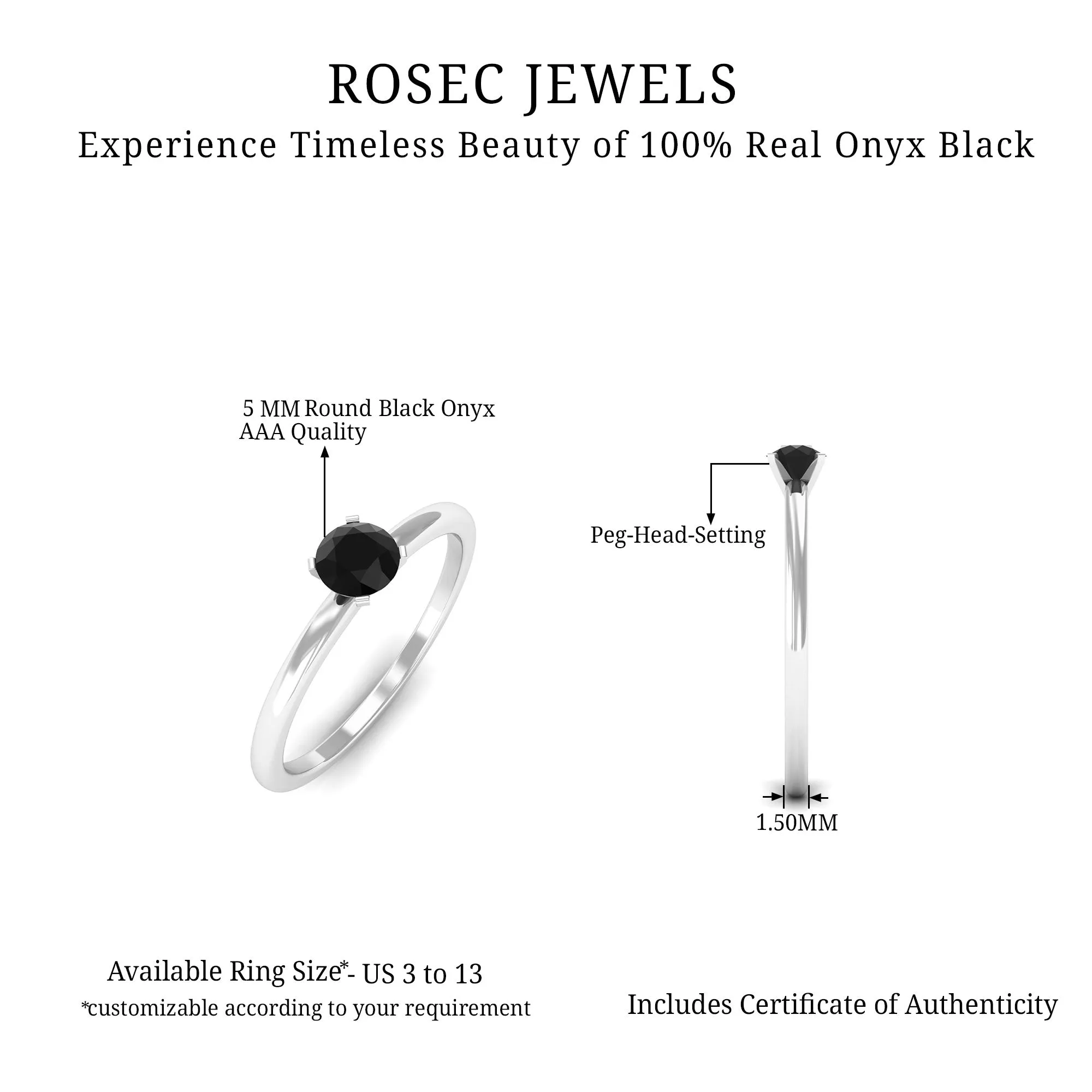 Minimal Black Onyx Solitaire Promise Ring