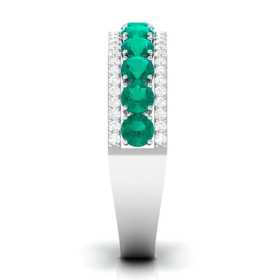 Minimal Emerald and Diamond Anniversary Band Ring