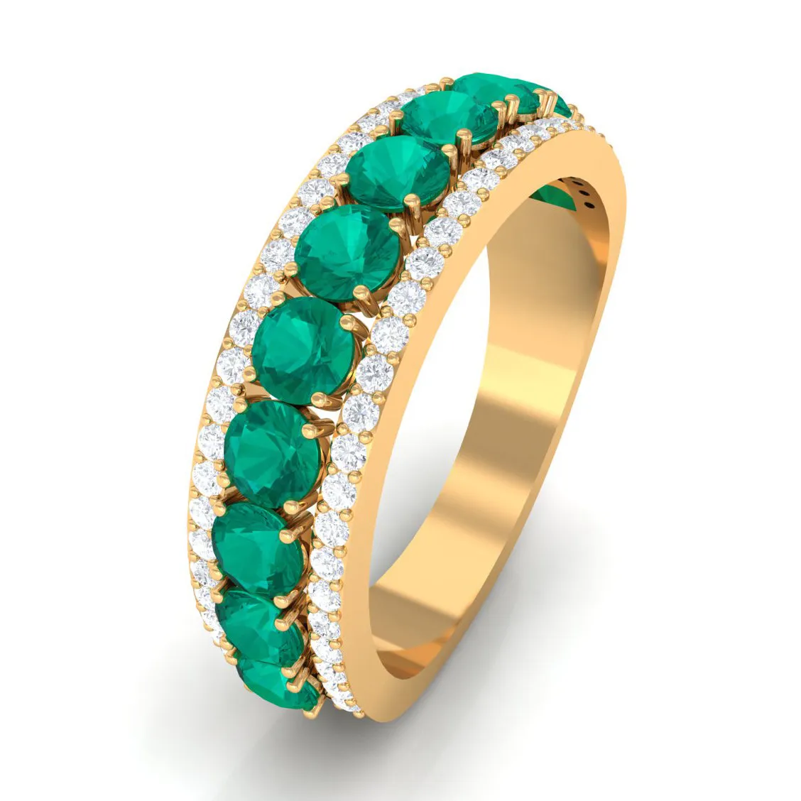 Minimal Emerald and Diamond Anniversary Band Ring