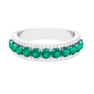 Minimal Emerald and Diamond Anniversary Band Ring