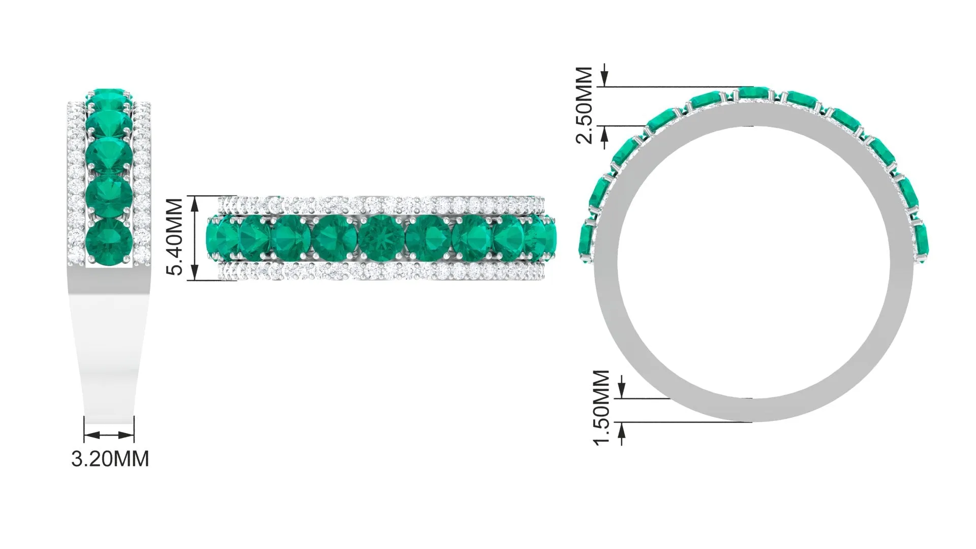 Minimal Emerald and Diamond Anniversary Band Ring