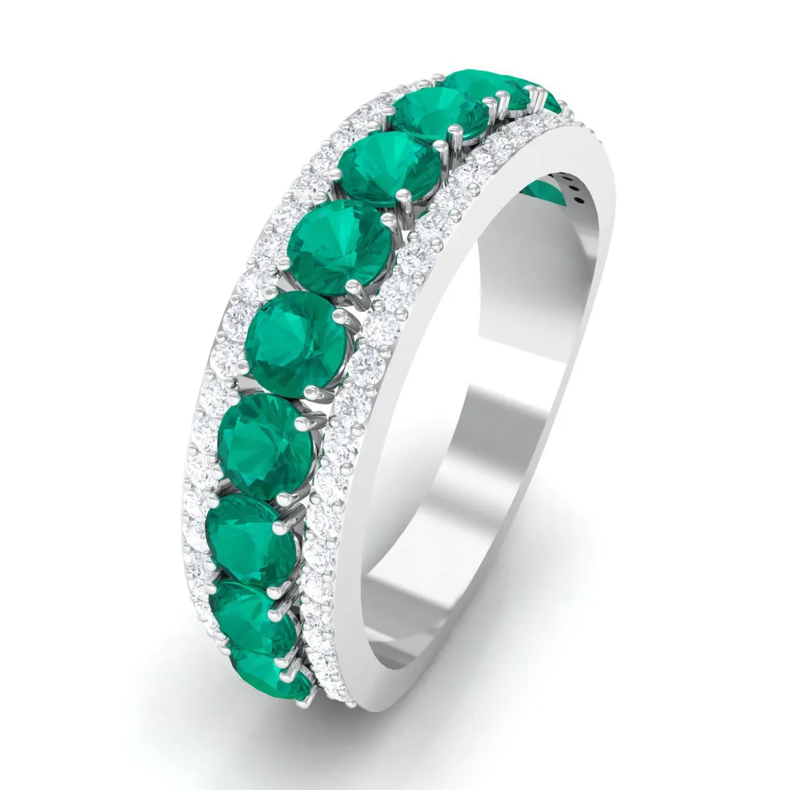 Minimal Emerald and Diamond Anniversary Band Ring