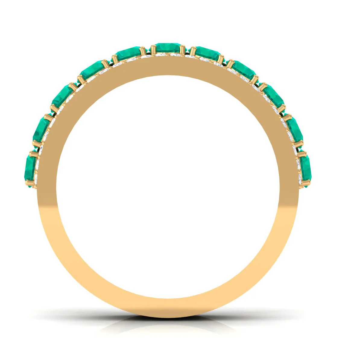 Minimal Emerald and Diamond Anniversary Band Ring