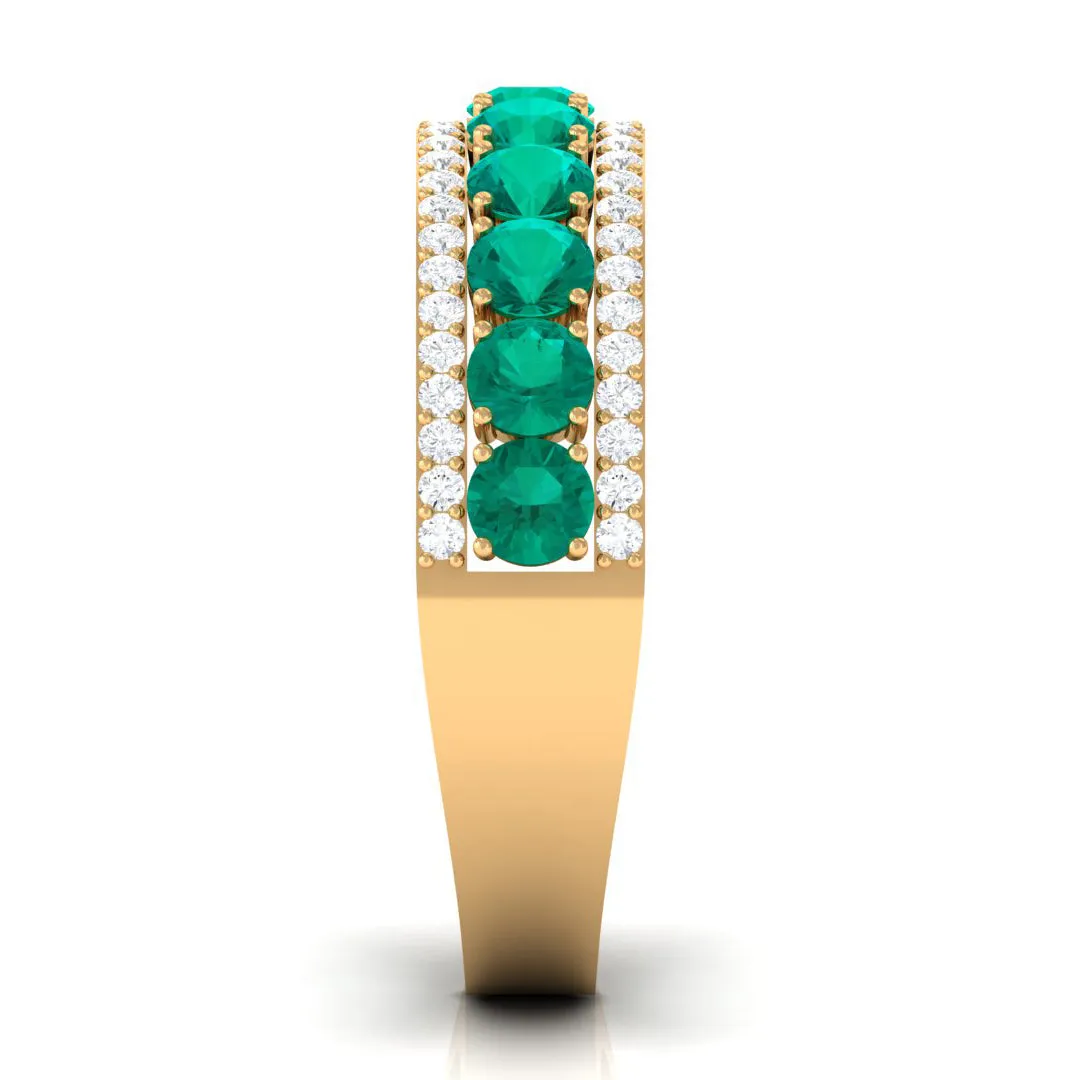 Minimal Emerald and Diamond Anniversary Band Ring