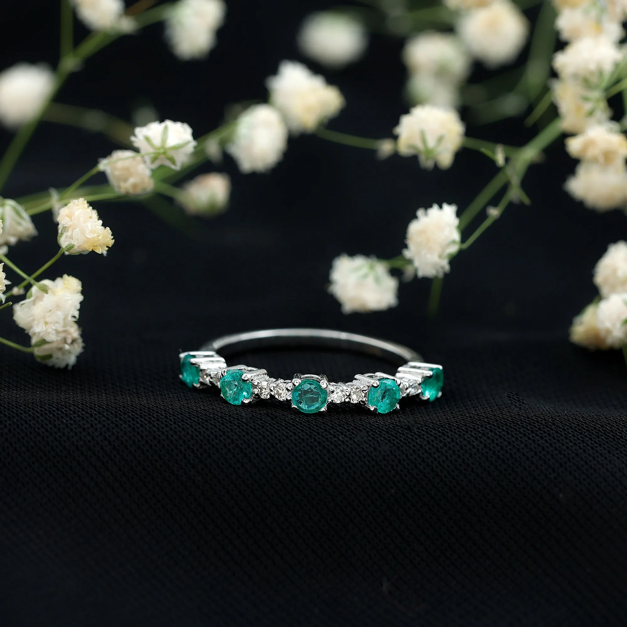 Minimal Emerald and Diamond Stackable Ring