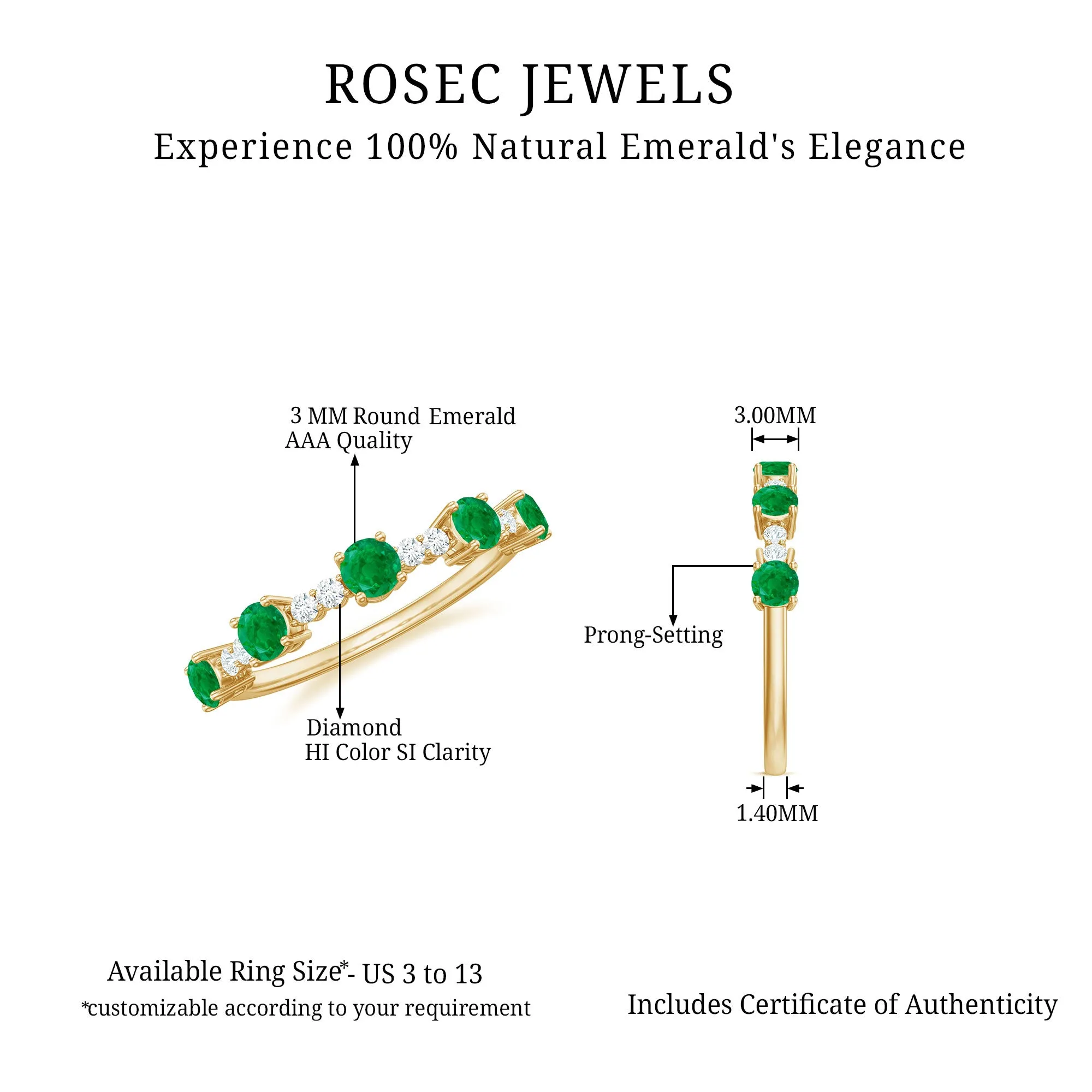 Minimal Emerald and Diamond Stackable Ring